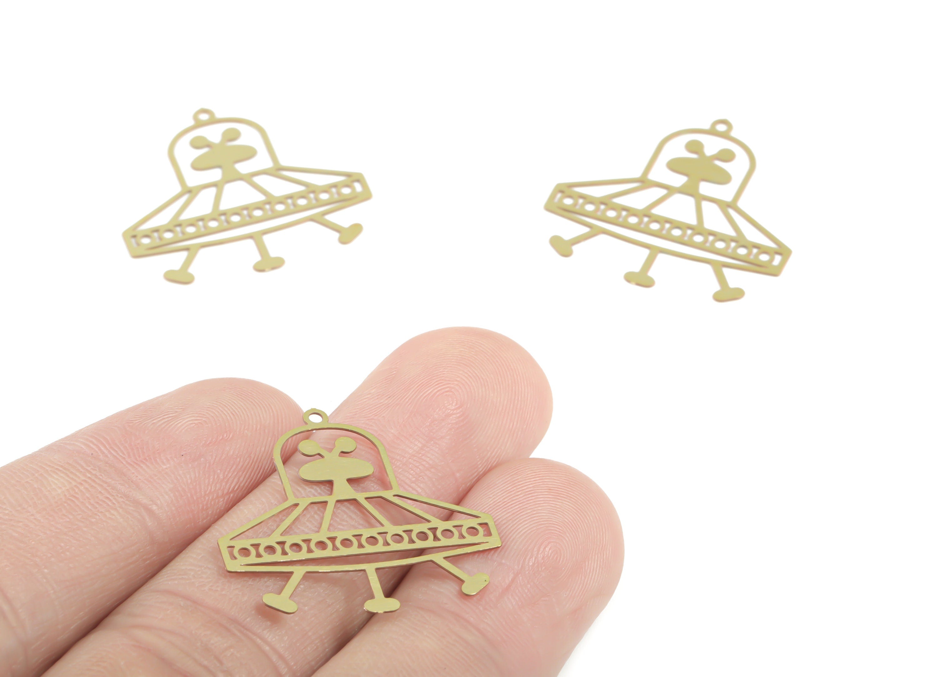 Brass UFO Earring Charms - Raw Brass UFO Pendant - Earring Findings - Jewelry Supplies - 25.36x17.9x0.29mm - JJC11921 - DOMEDBAZAAR