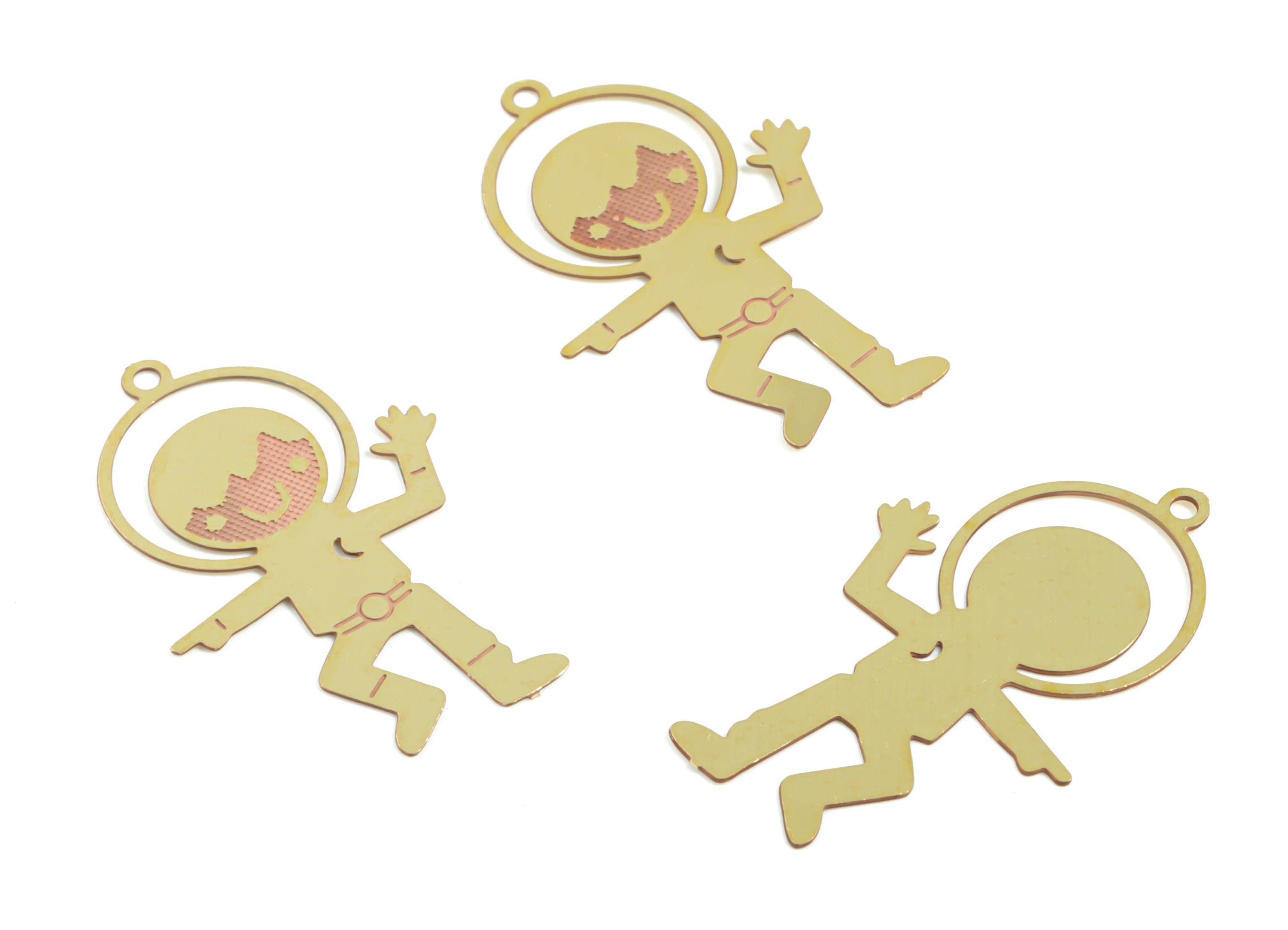 Brass Astronaut Earring Charms - Raw Brass Astronaut Pendant - Earring Findings - Jewelry Supplies - 27.06x17.32x0.29mm - JJC11911 - DOMEDBAZAAR