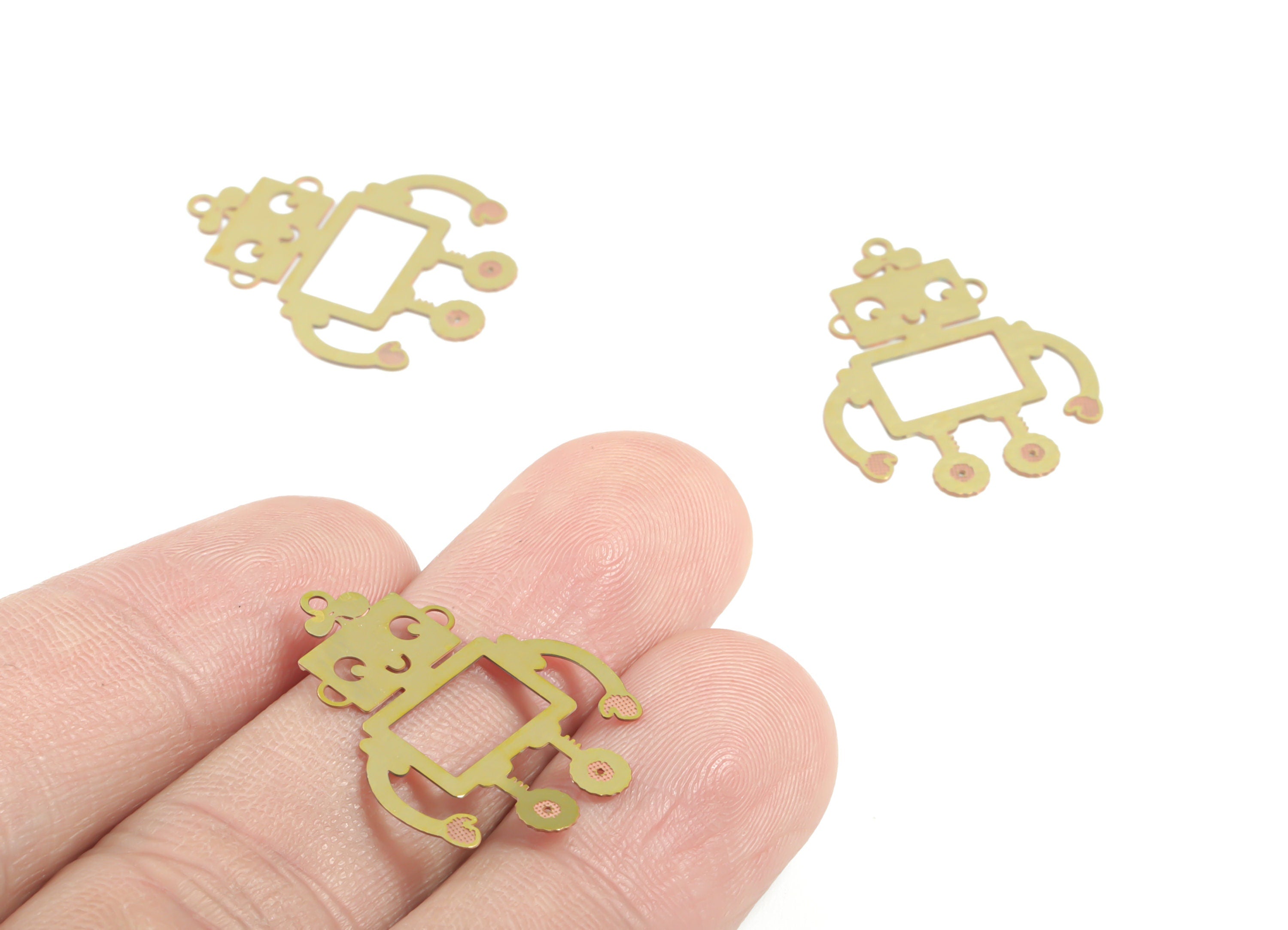 Brass Robot Earring Charms - Raw Brass Robot Pendant - Earring Findings - Jewelry Supplies - 25.32x20.32x0.29mm - JJC11919 - DOMEDBAZAAR