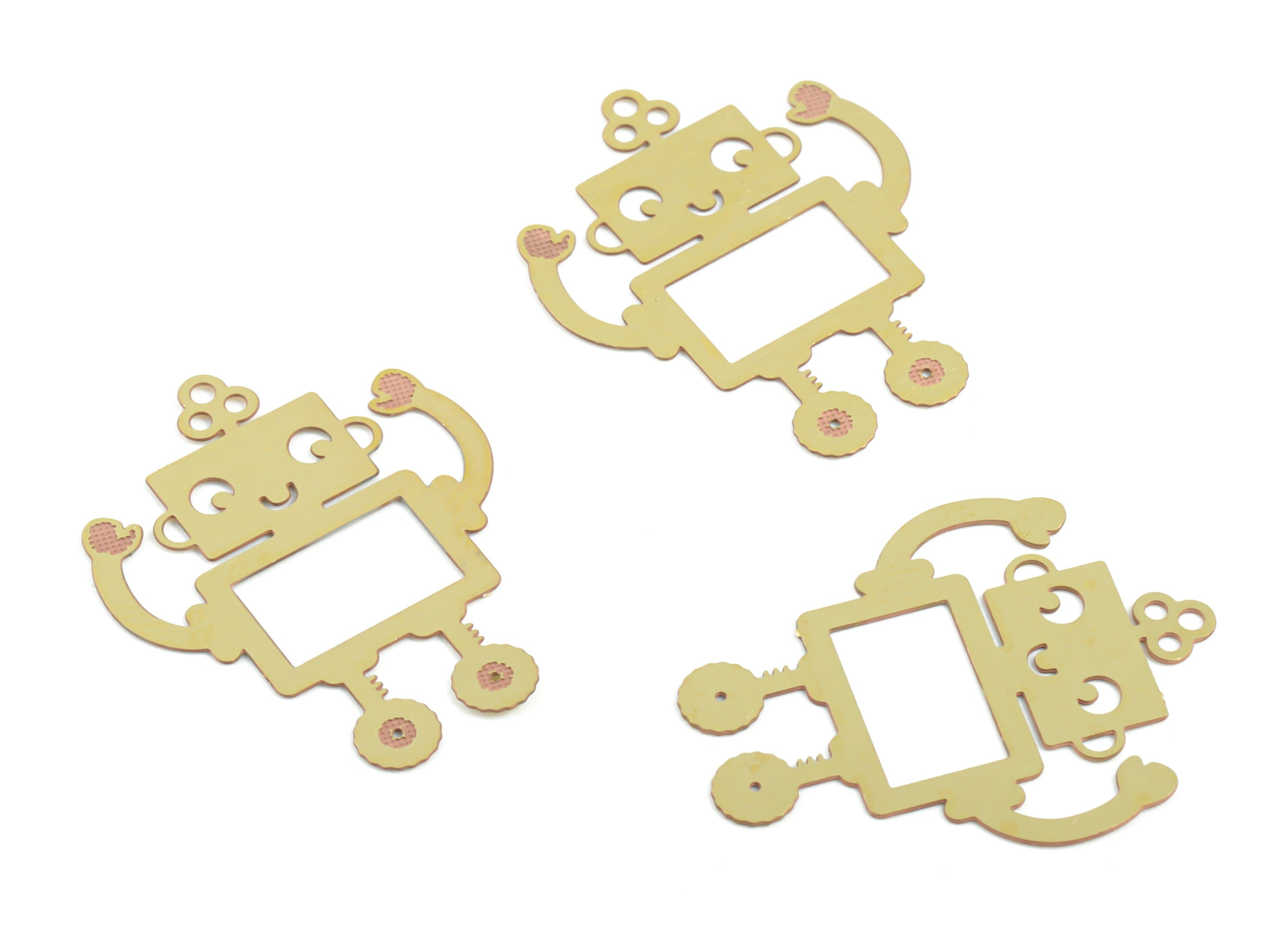 Brass Robot Earring Charms - Raw Brass Robot Pendant - Earring Findings - Jewelry Supplies - 25.55x20.13x0.29mm - JJC11920 - DOMEDBAZAAR