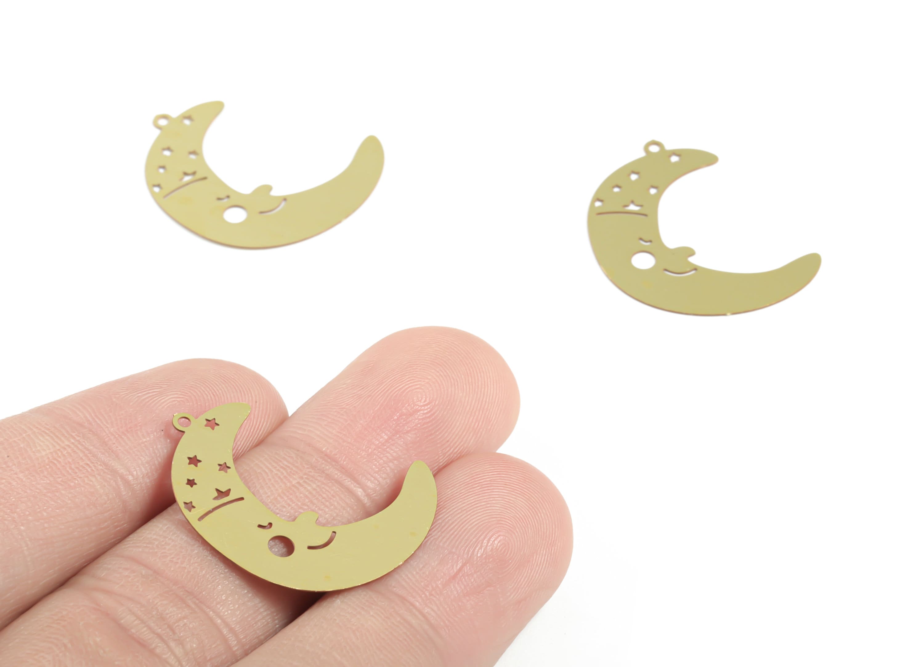 Brass Crescent Face Earring Charms - Raw Brass Face Moon Pendant - Earring Findings - Jewelry Supplies - 26.58x20.02x0.29mm - JJC11923 - DOMEDBAZAAR