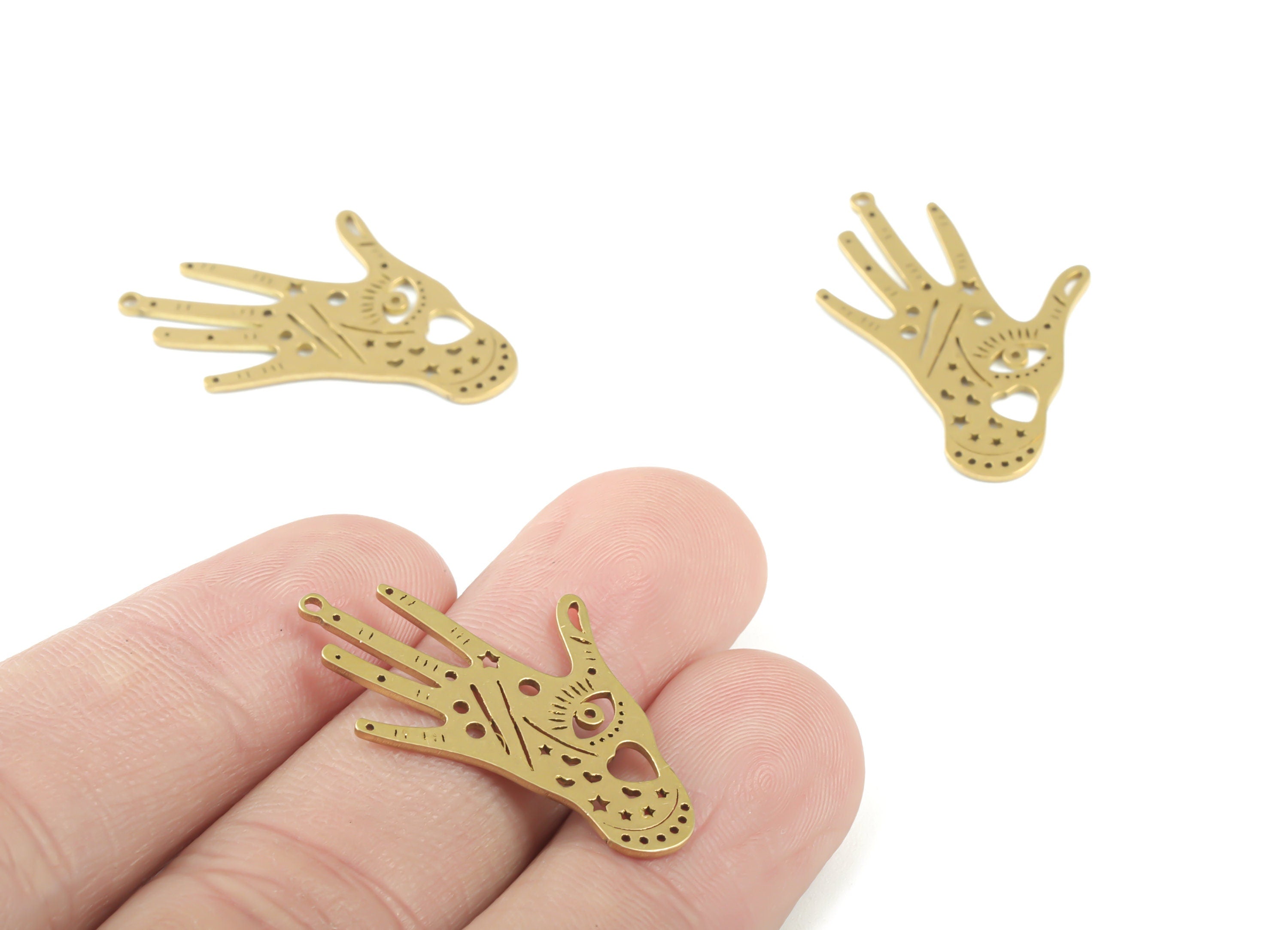 Brass Hand Earring Charms - Raw Brass Hand Pendant - Earrings Finding - Jewelry Supplies - 30.93x20.78x0.9mm - PPM3307 - DOMEDBAZAAR