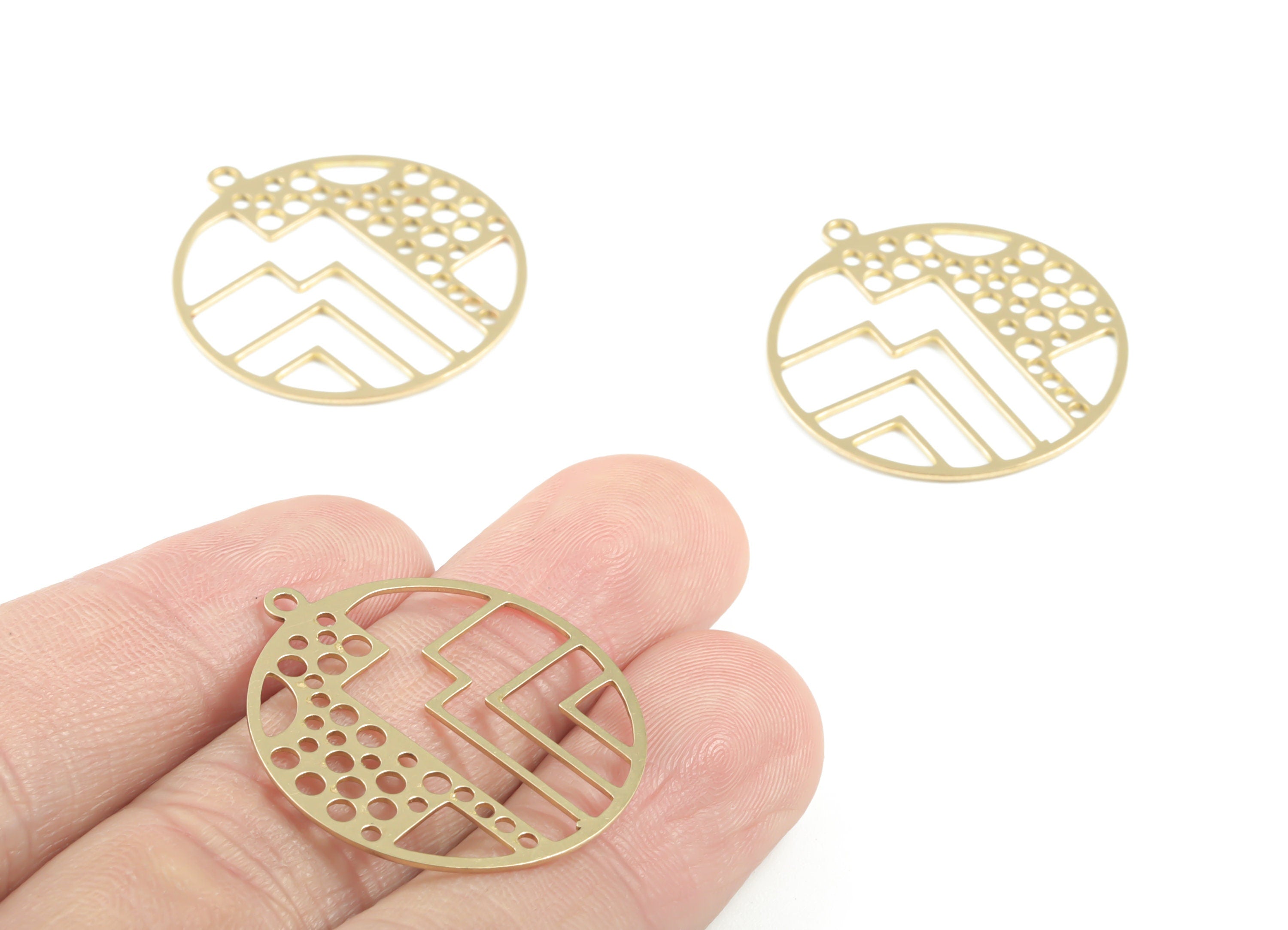 Brass Round Earring Charms - Raw Brass Geometric Pendant - Earrings Finding - Jewelry Supplies - 30.23x27.48x0.65mm - PPM3321 - DOMEDBAZAAR