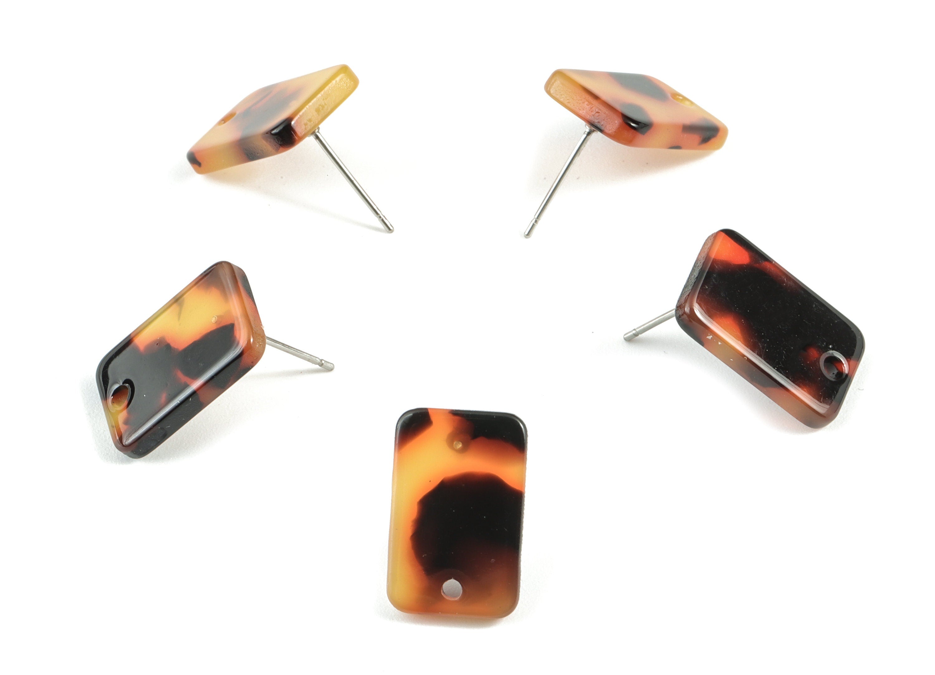 Acetate Rectangle Earring Post - Rectangle Earring Stud - Tortoise Shell Earrings - Color Code: A01 - 16.9x10.9x2.7mm - AC1579-A01 - DOMEDBAZAAR