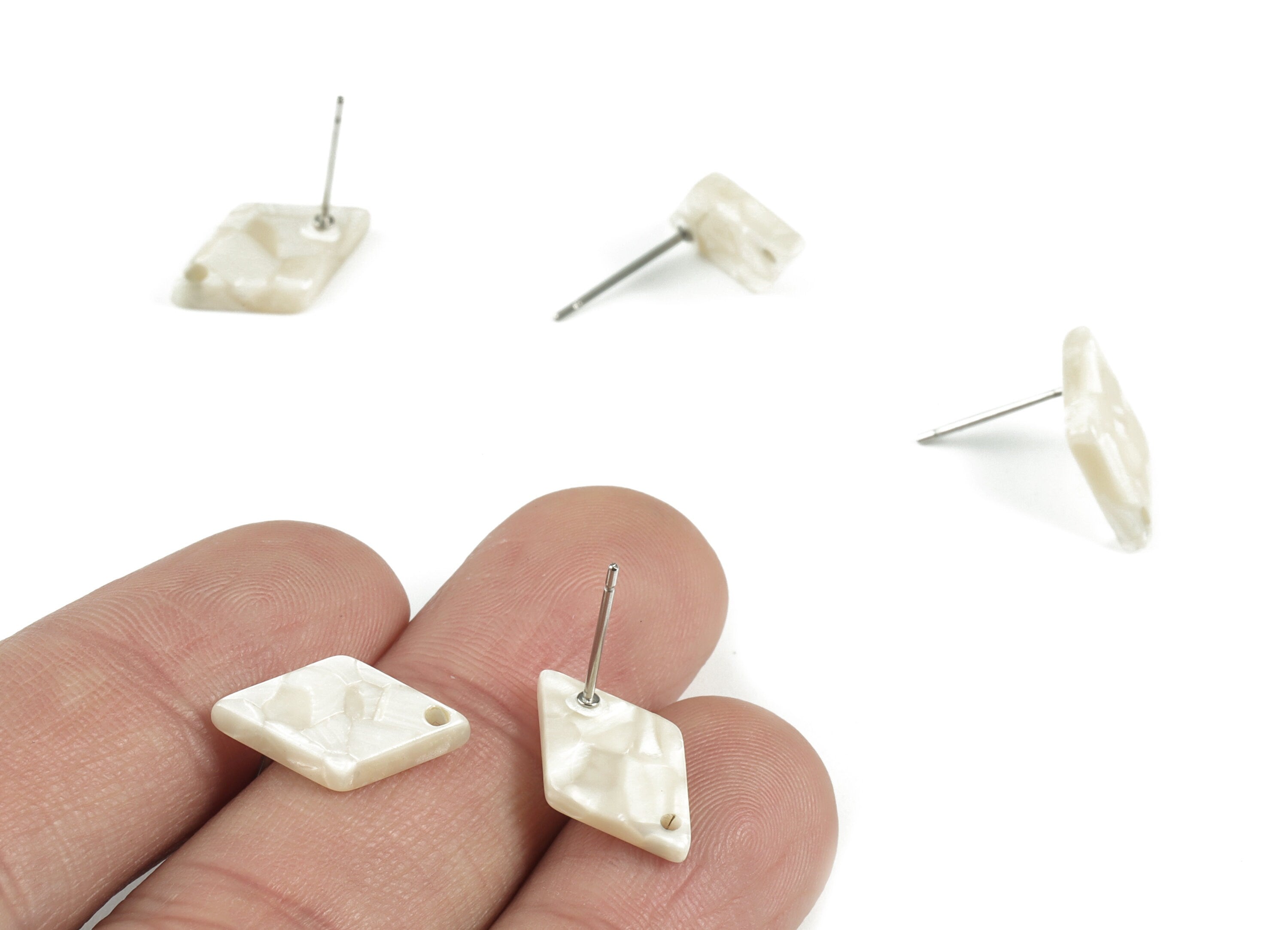 Acetate Rhombus Earring Post - Pearl Rhombus Earring Stud - 316 Stainless Steel - Color Code: A33 - 26.42x14.07x2.3mm - AC2056-A33 - DOMEDBAZAAR