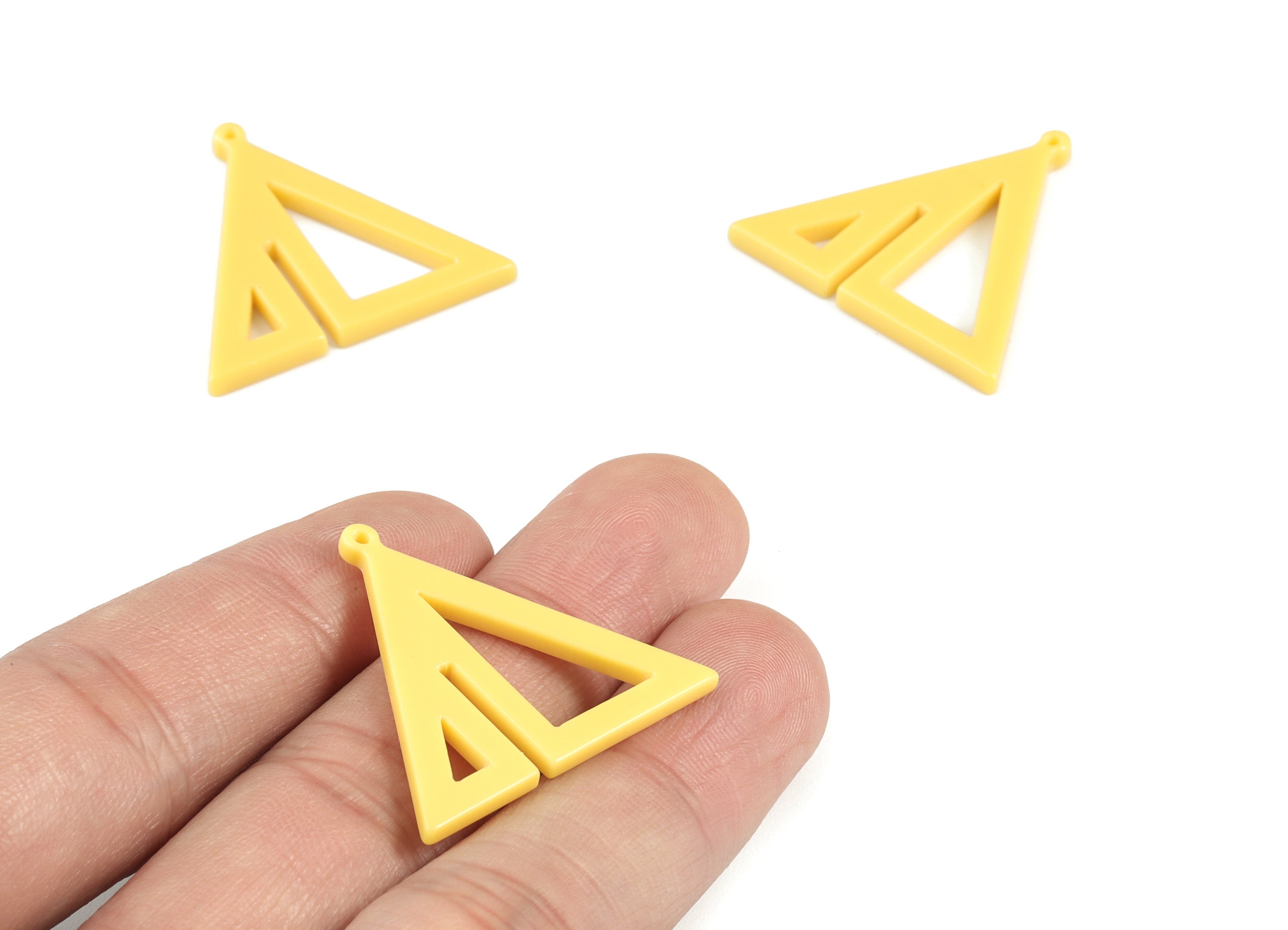 Acrylic Triangle Earring Charms - Yellow Triangles Pendant - Jewelry Supplies - Color Code:A534 - 29.66x31.07x2.68mm - AC2085-A534 - DOMEDBAZAAR