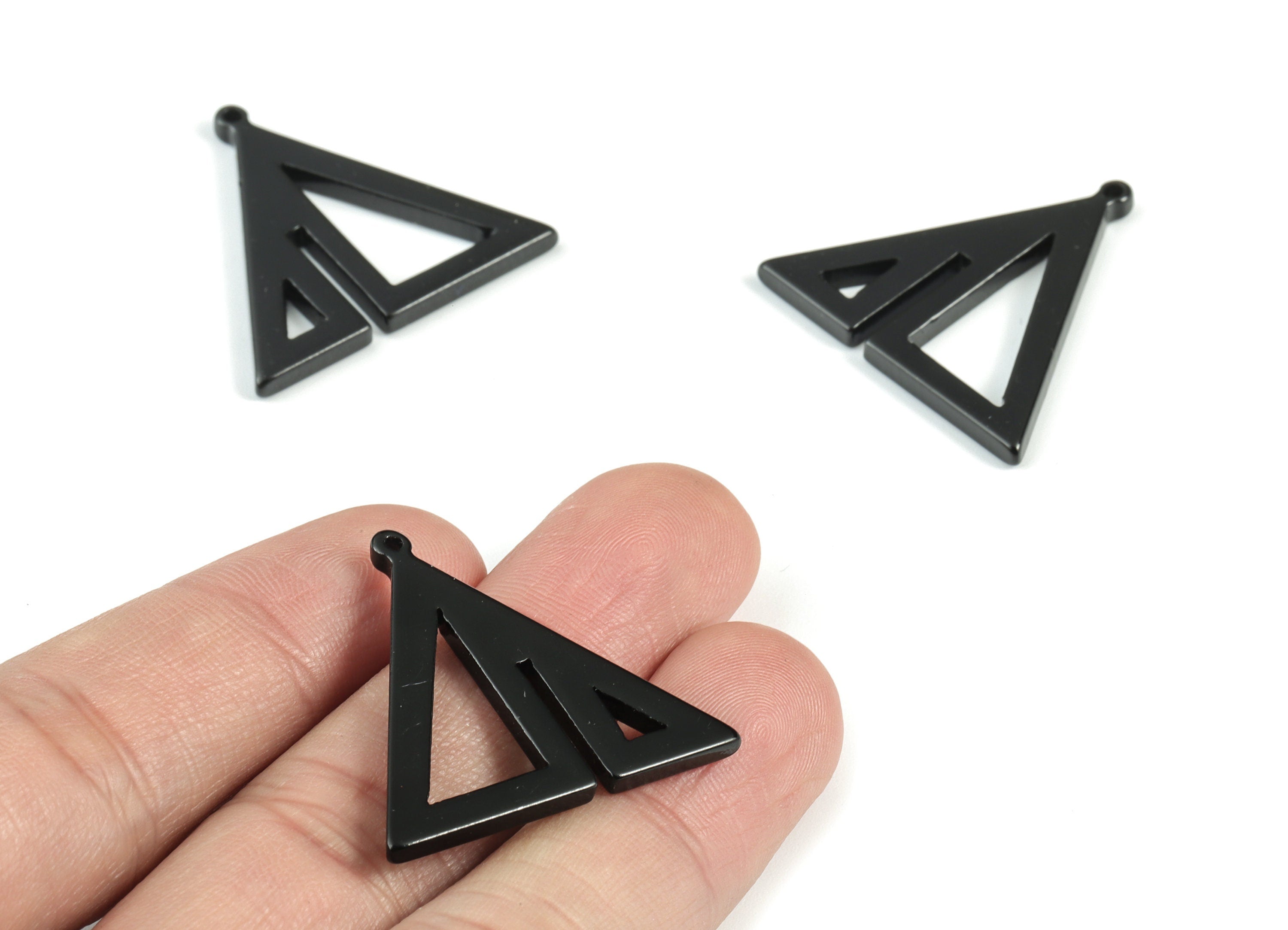 Acrylic Triangle Earring Charms - Black Triangles Pendant - Jewelry Supplies - Color Code:A66 - 29.62x30.2x2.48mm - AC2085-A66 - DOMEDBAZAAR