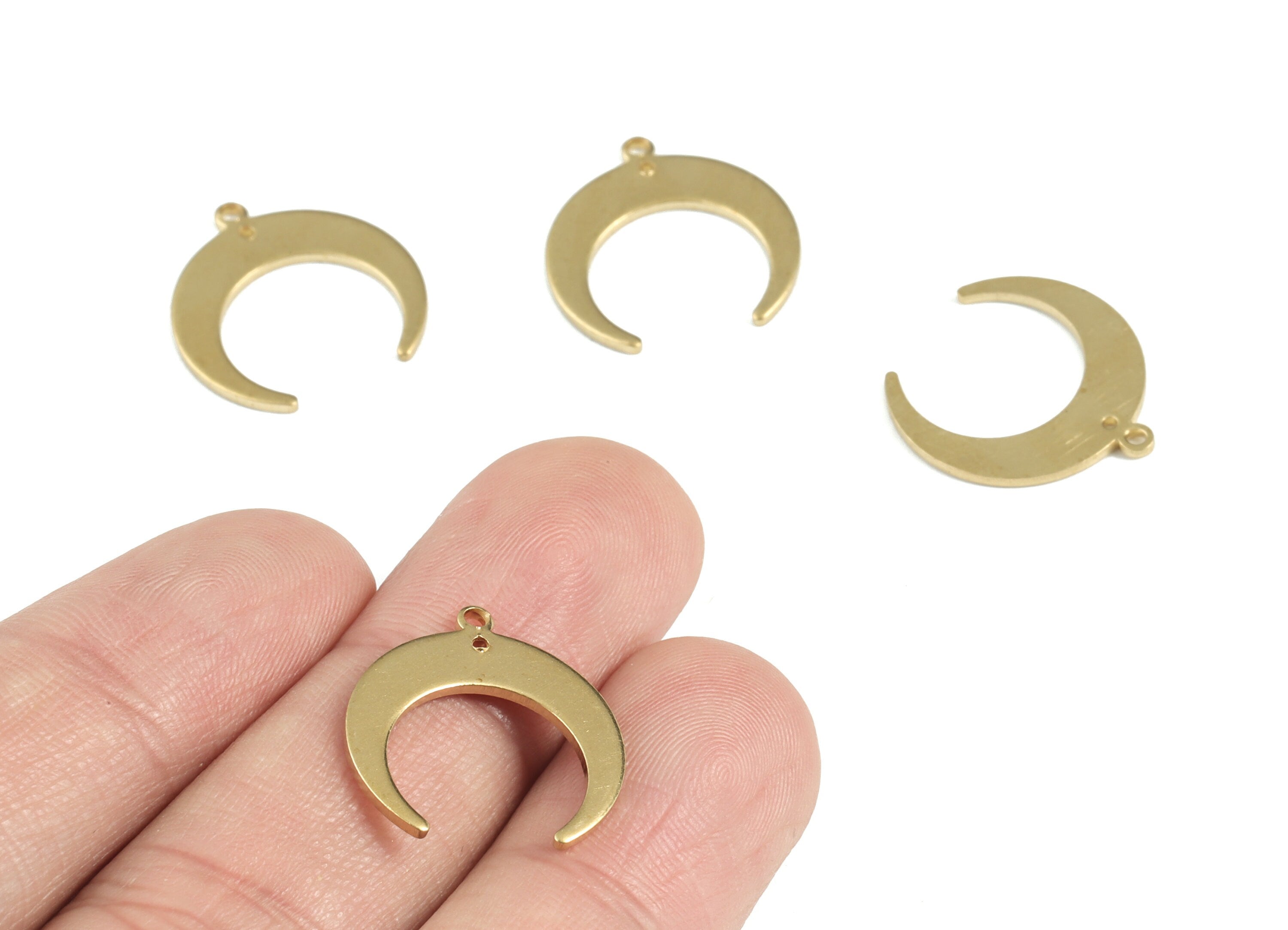 Brass Crescent Earring Connector - Raw Brass Crescent Earring Charms - Earring Findings - Jewelry Supplies - 18.4x17.4x1mm - PP3613 - DOMEDBAZAAR
