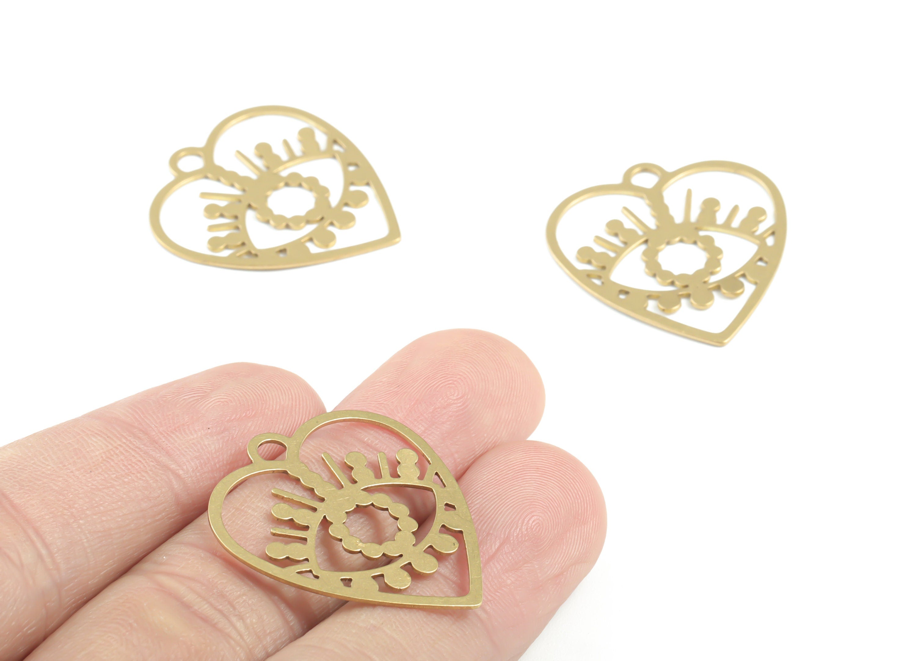Brass Heart Eye Earring Charms - Raw Brass Heart Pendant - Earrings Finding - Jewelry Supplies - 29.6x26.95x0.7mm - PPM3336 - DOMEDBAZAAR