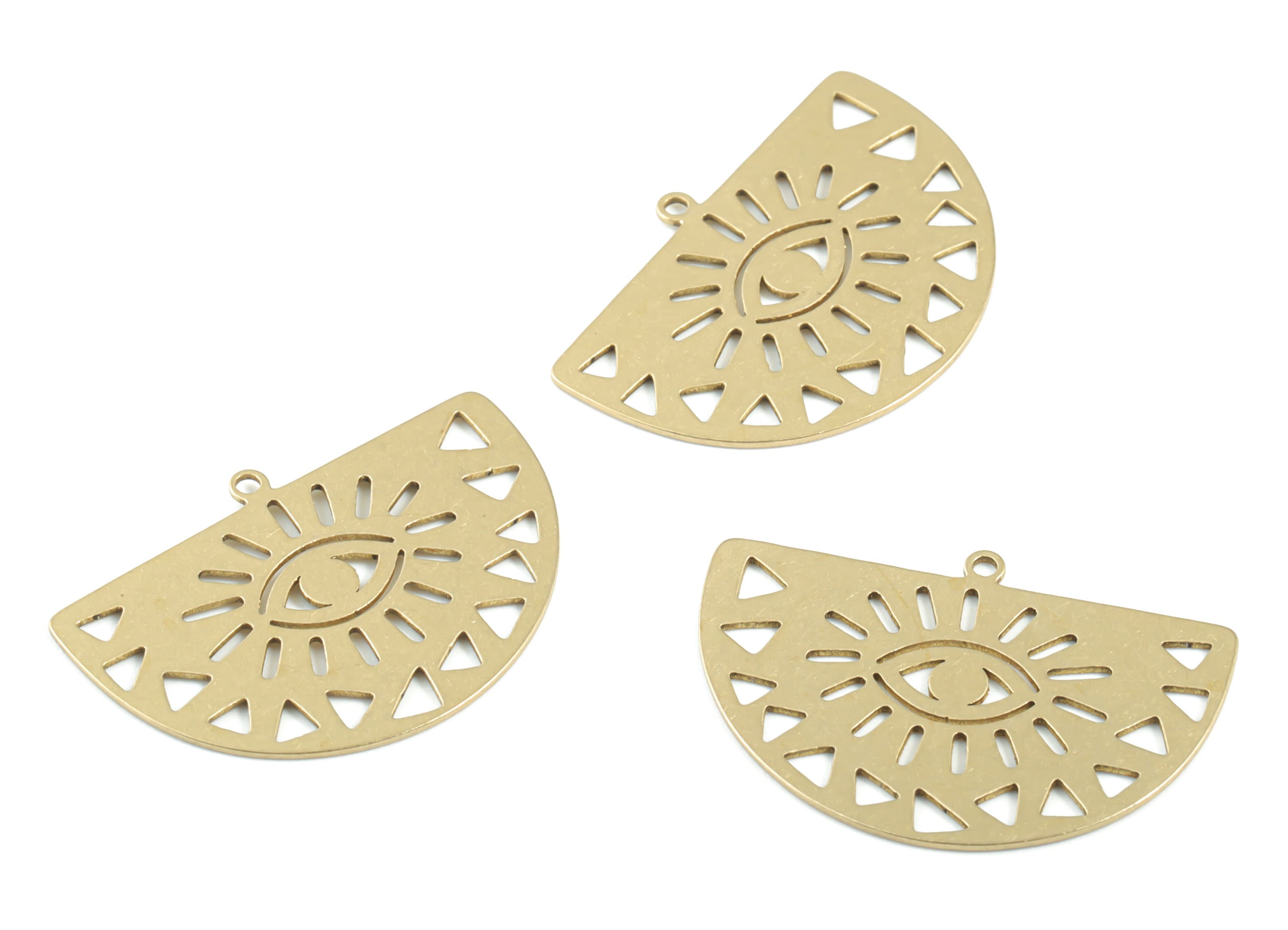 Brass Semi Circle Eye Earring Charms - Raw Brass Half Moon Pendant - Earrings Finding - Jewelry Supplies - 29.97x21.05x0.62mm - PPM3417 - DOMEDBAZAAR