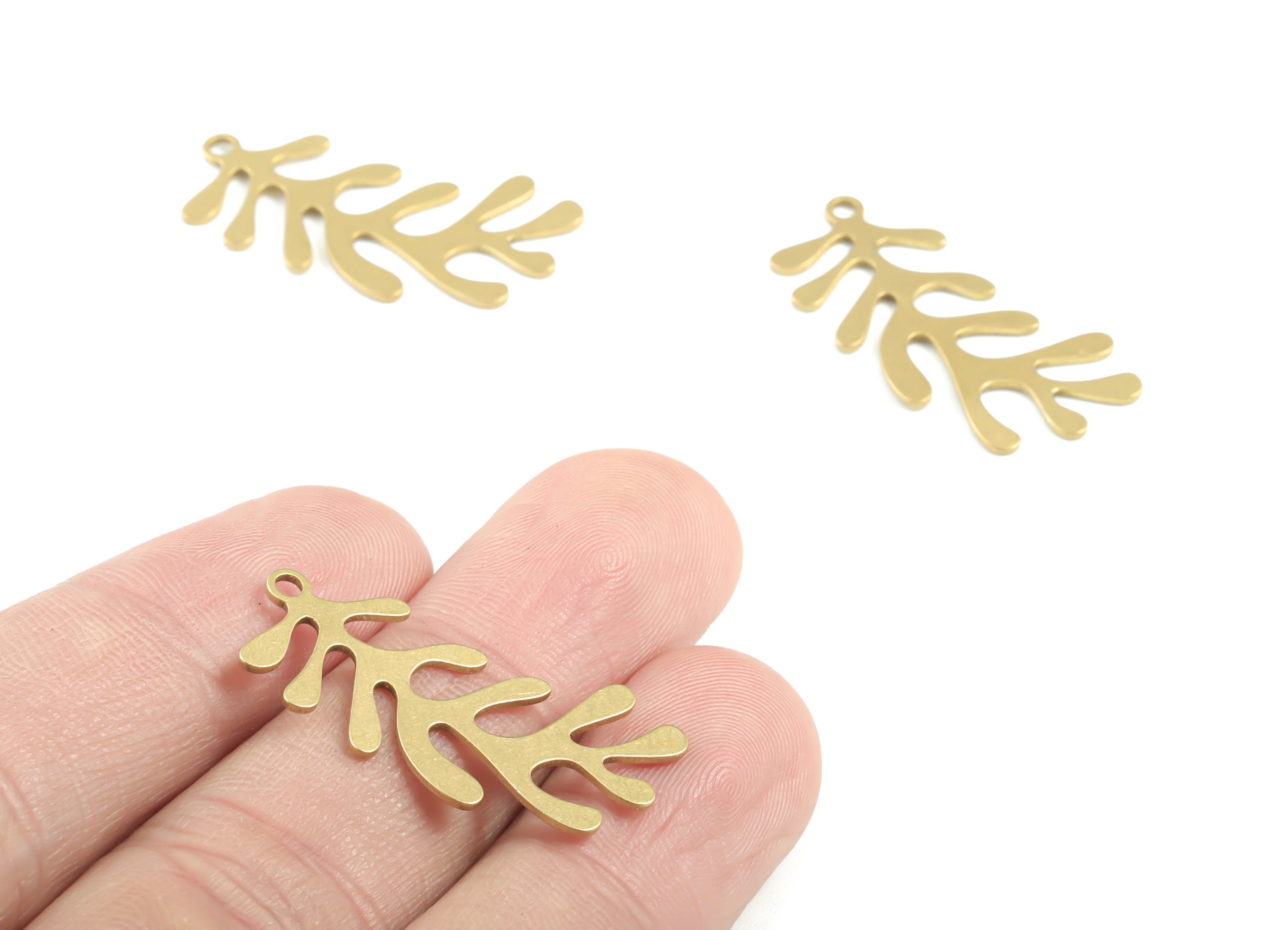 Brass Branch Earring Charms - Raw Brass Leaf Pendant - Earrings Finding - Jewelry Supplies - 30.45x14.95x0.93mm - PPM3344 - DOMEDBAZAAR