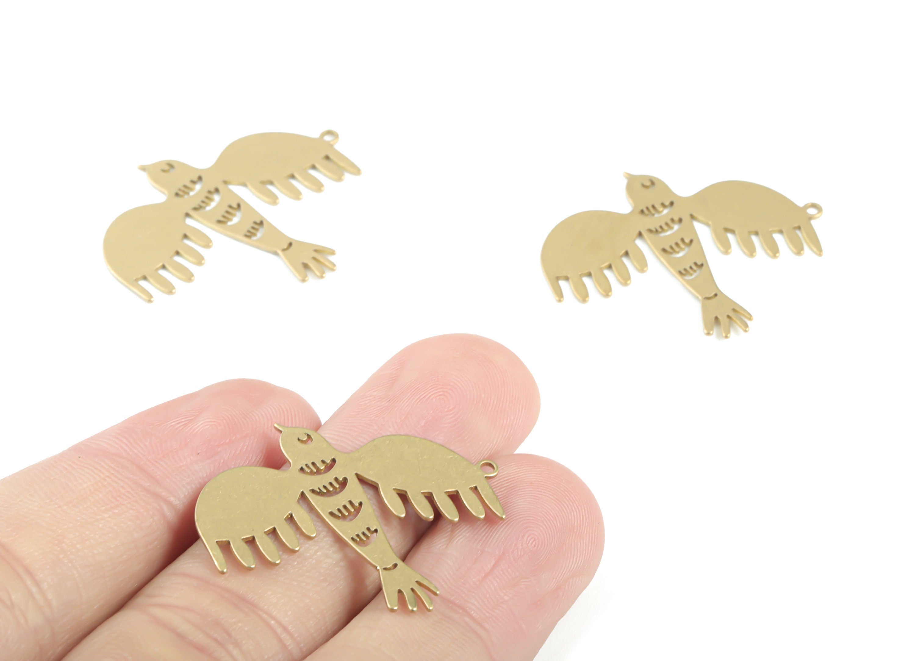 Brass Bird Earring Charms - Raw Brass Flying Bird Pendant - Earring Findings - Jewelry Supplies - 31.93x27.84x0.68mm - PPM3314 - DOMEDBAZAAR