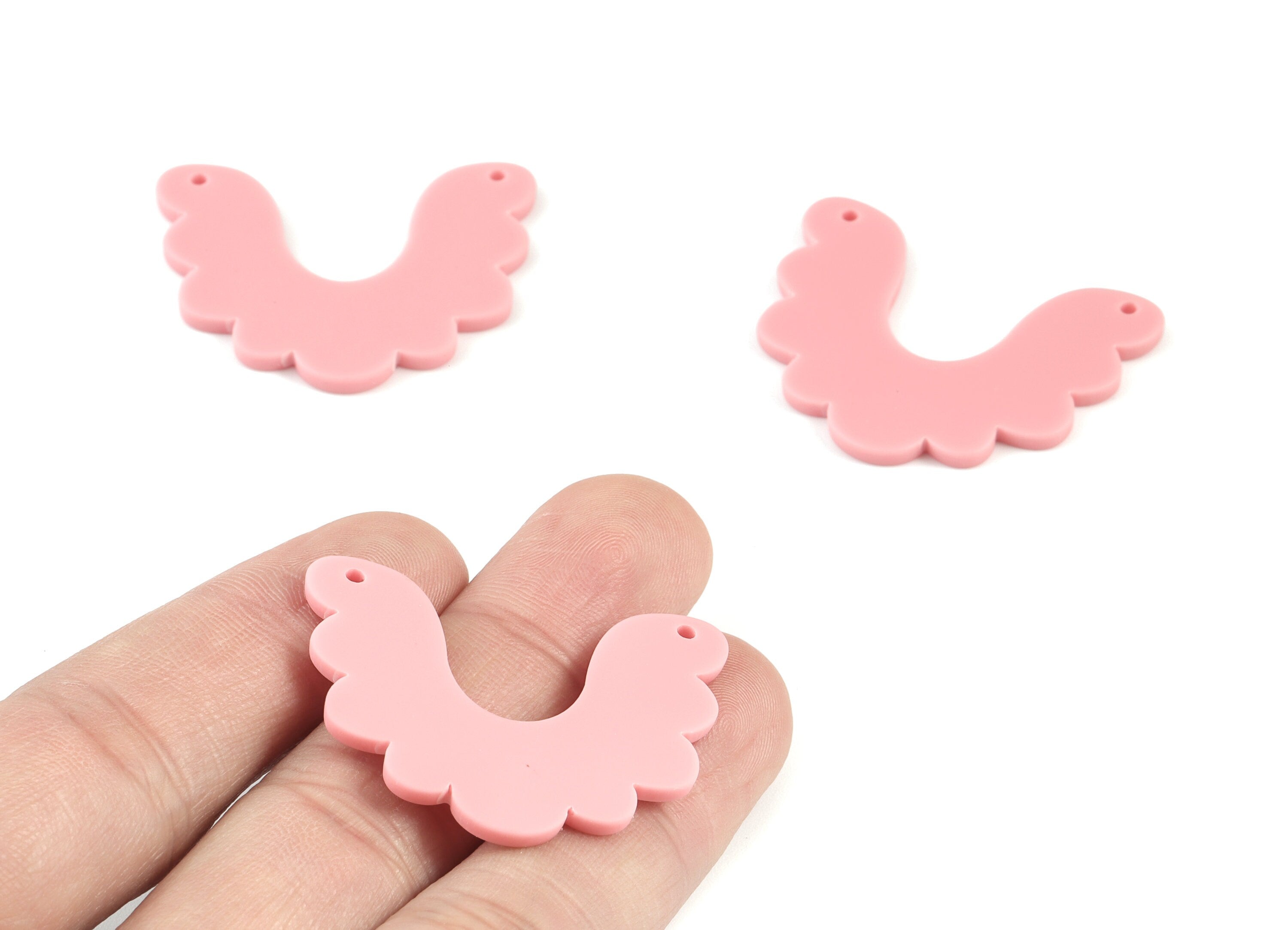 Acrylic Pink Half Moon Earring Connector - Acrylic Domed Charms - Jewelry Supplies - Color Code:A471 - 37.19x29.34x2mm - AC2115-A471 - DOMEDBAZAAR