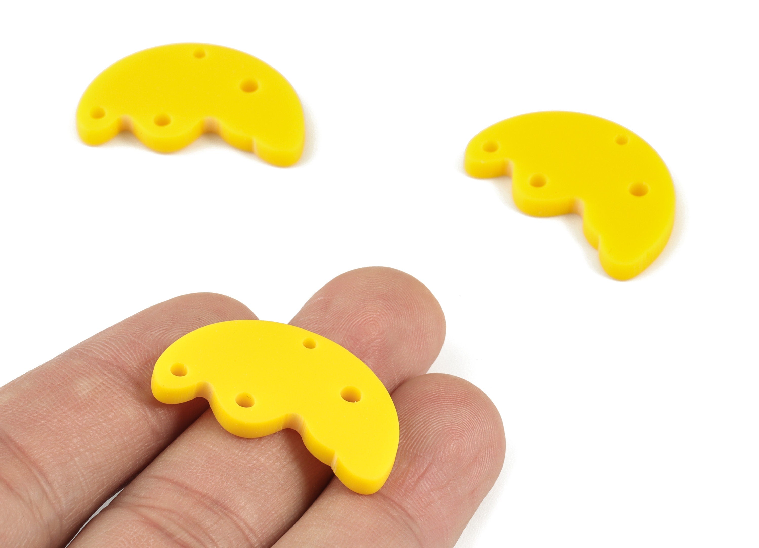 Acrylic Yellow Semicircle Earring Connector - 4 Holes - Acrylic Half Moon Earring Charms - Color Code:A499 - 29.66x17.7x2.94mm - AC2118-A499 - DOMEDBAZAAR