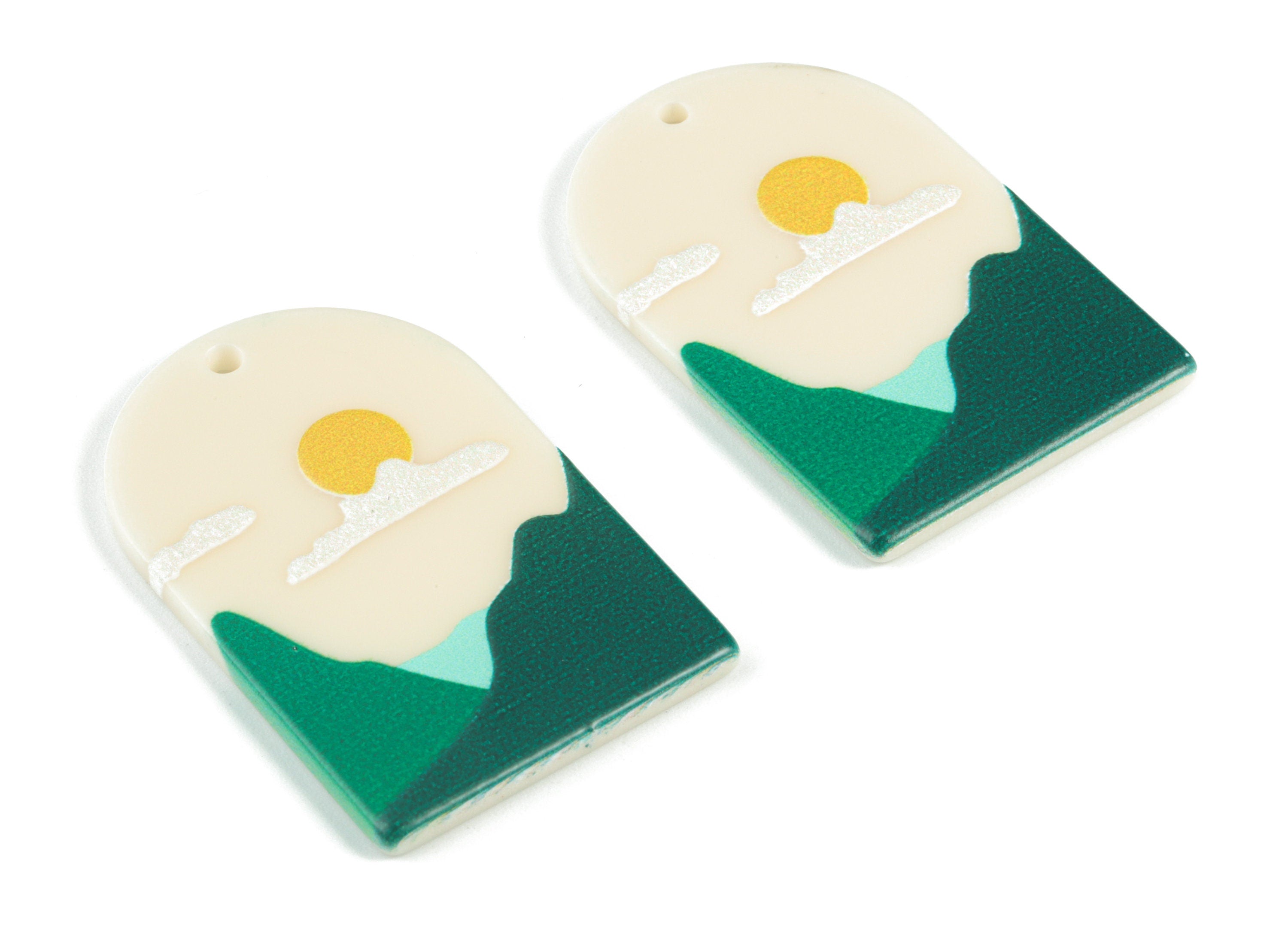 Acrylic Domed Earring Charms - Mountain Sun Oval Domed Charms Pastel Earrings - Jewelry Supplies - 39.81x25.58x2.44mm - AC2061T - DOMEDBAZAAR