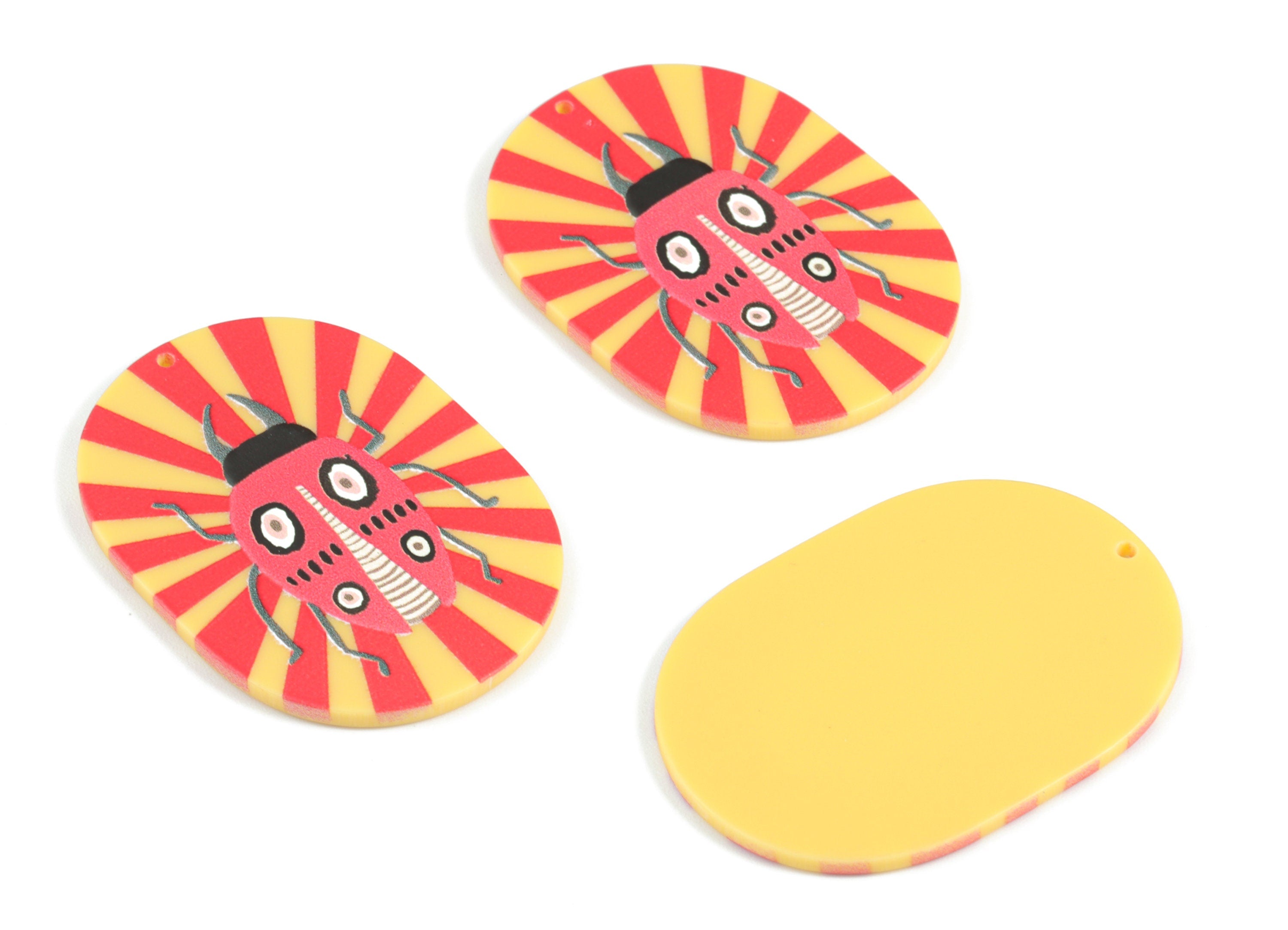 Acrylic Ladybug Oval Earring Charms - Acrylic Bug Oval Charms - Earring Findings - Jewelry Supplies - 43.36x31.14x2.12mm - AC2089A - DOMEDBAZAAR