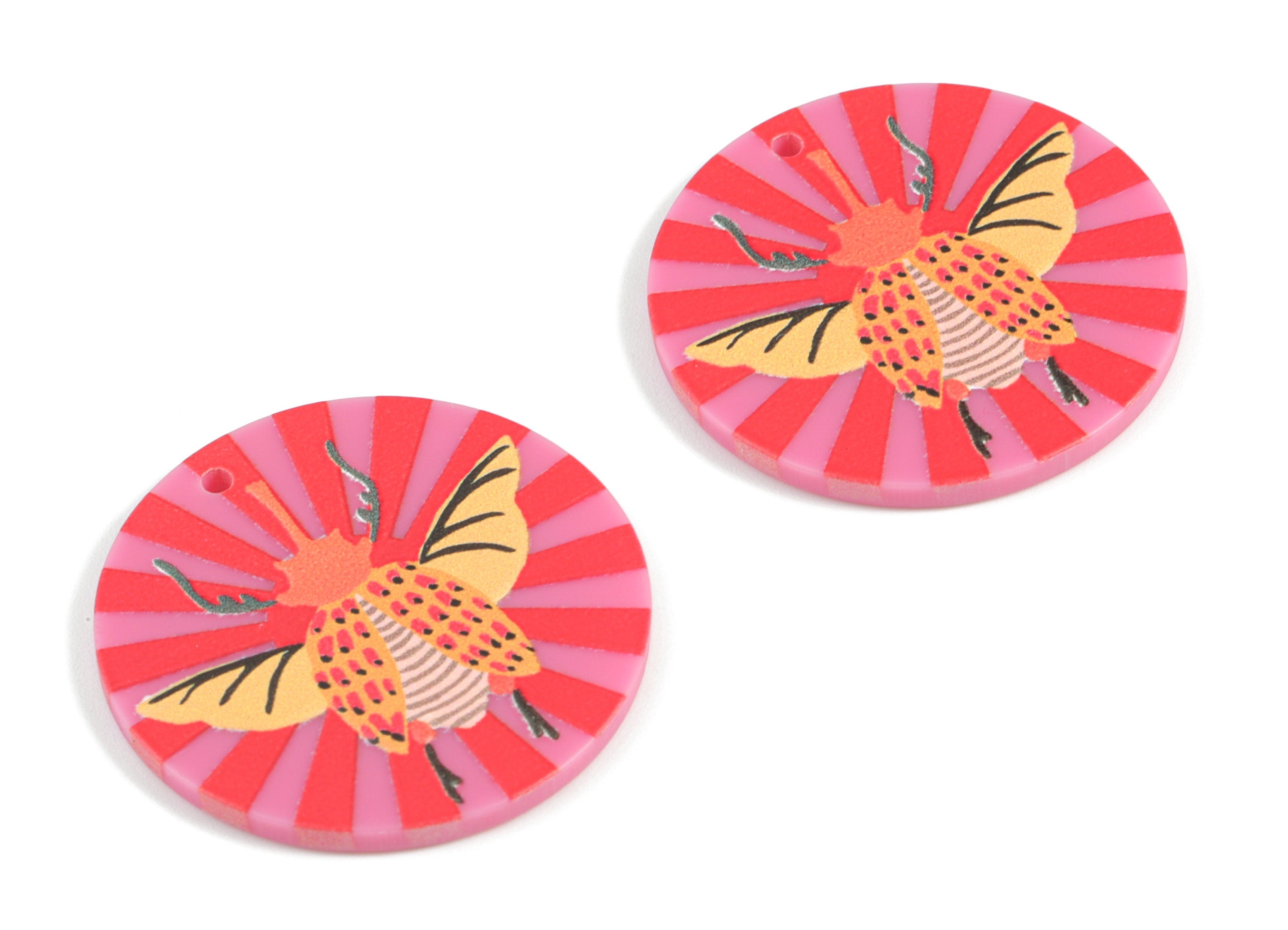 Acrylic Hercules Beetle Oval Pendant - Acrylic Hercules Beetle Oval Earring Charms - Jewelry Supplies - 34.78x34.69x2.35mm - AC2091B - DOMEDBAZAAR