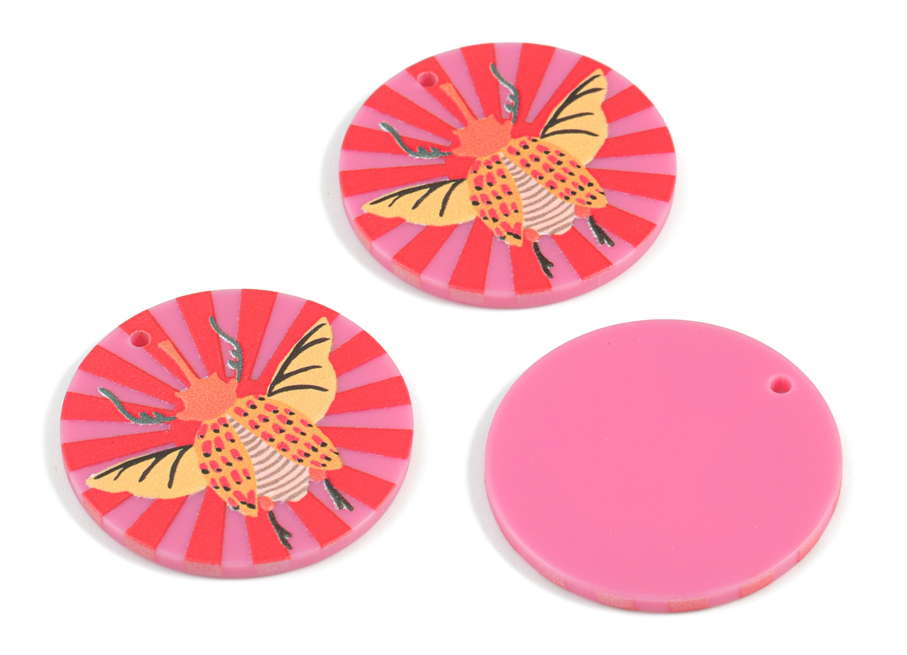 Acrylic Hercules Beetle Oval Pendant - Acrylic Hercules Beetle Oval Earring Charms - Jewelry Supplies - 34.78x34.69x2.35mm - AC2091B - DOMEDBAZAAR