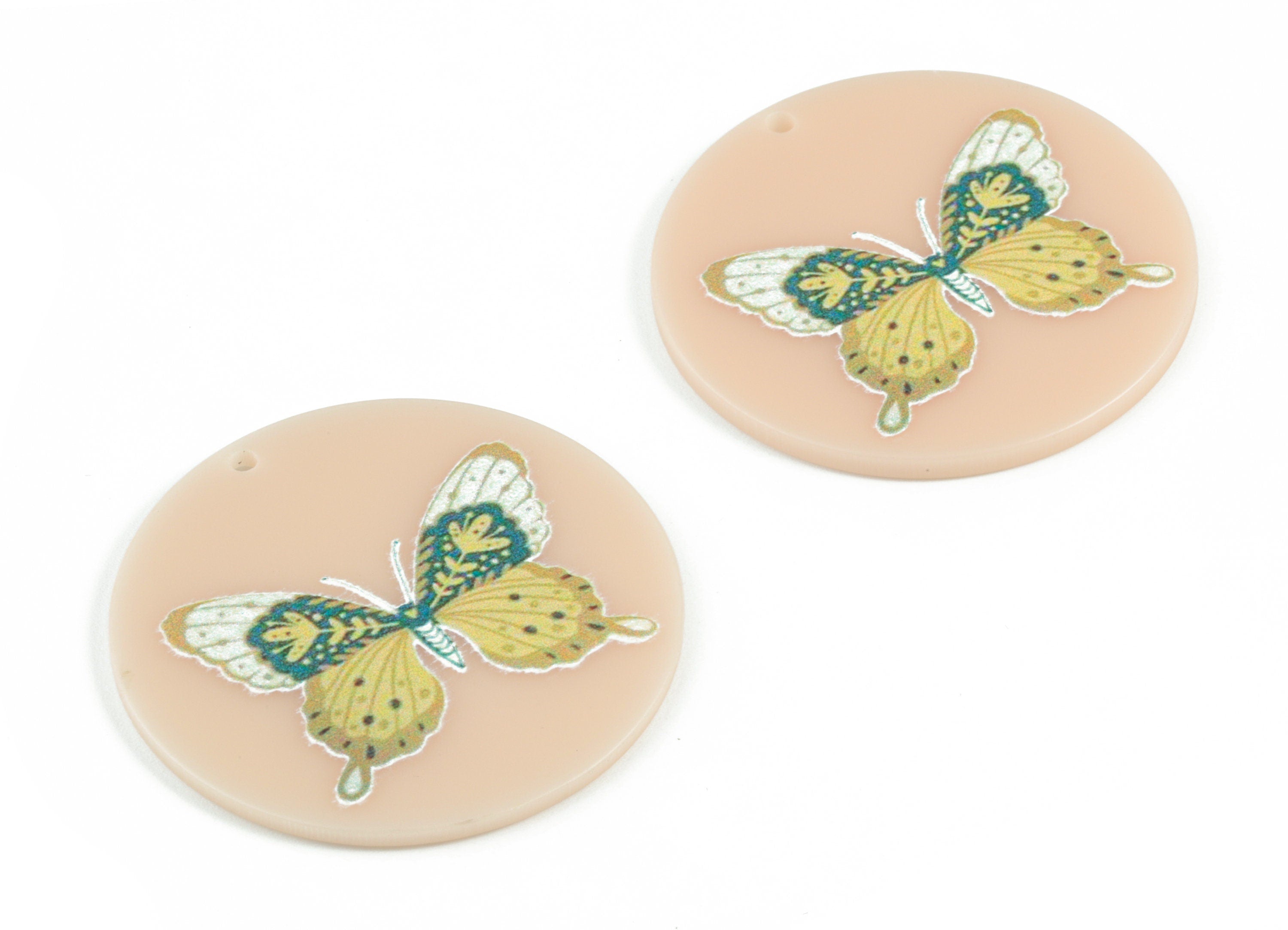 Acrylic Butterfly Round Earring Charms - Acrylic Butterfly Circle Charm - Earring Findings - Jewelry Supplies - 39.76x39.86x2.31mm - AC2090E - DOMEDBAZAAR