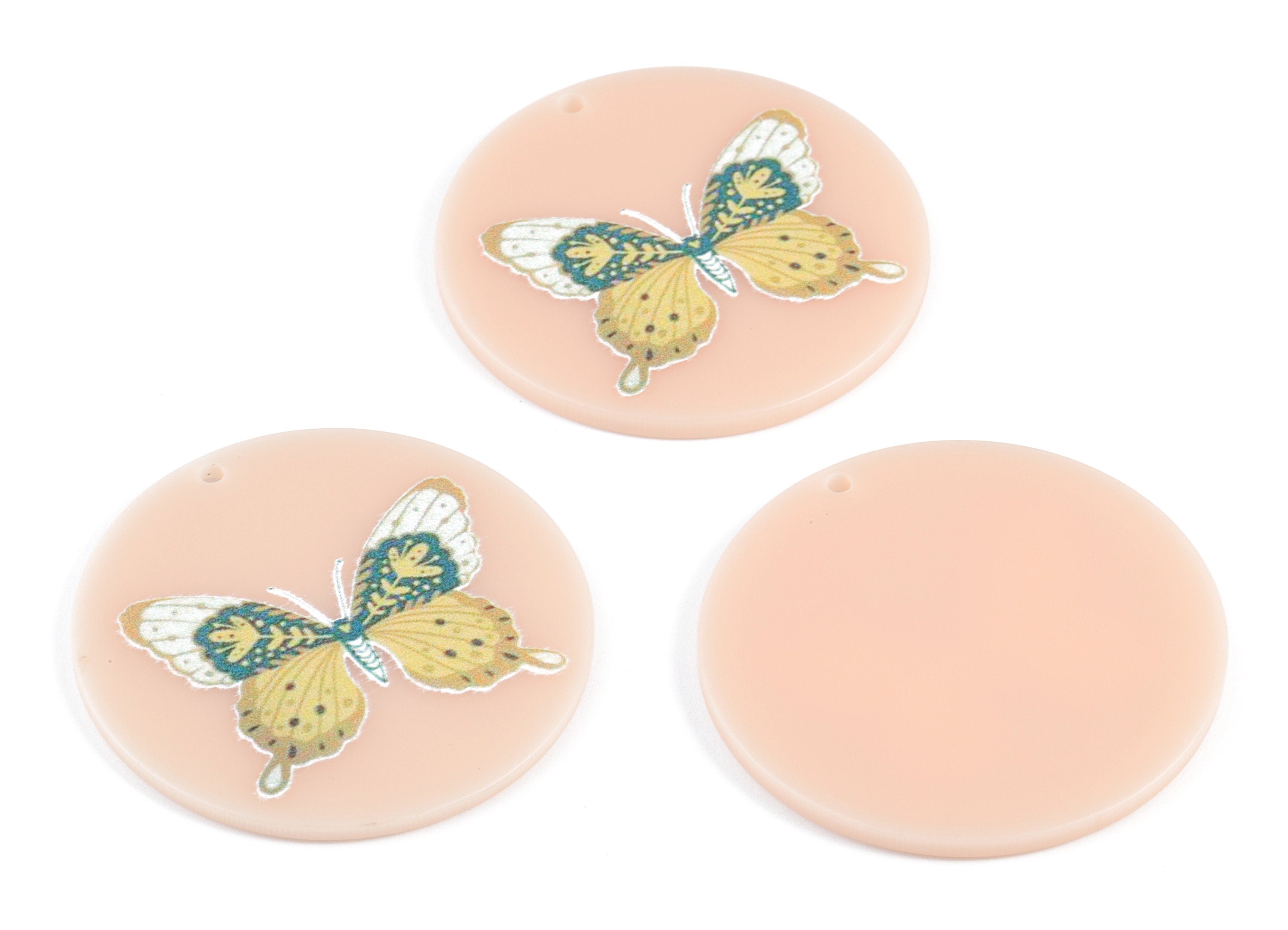 Acrylic Butterfly Round Earring Charms - Acrylic Butterfly Circle Charm - Earring Findings - Jewelry Supplies - 39.76x39.86x2.31mm - AC2090E - DOMEDBAZAAR