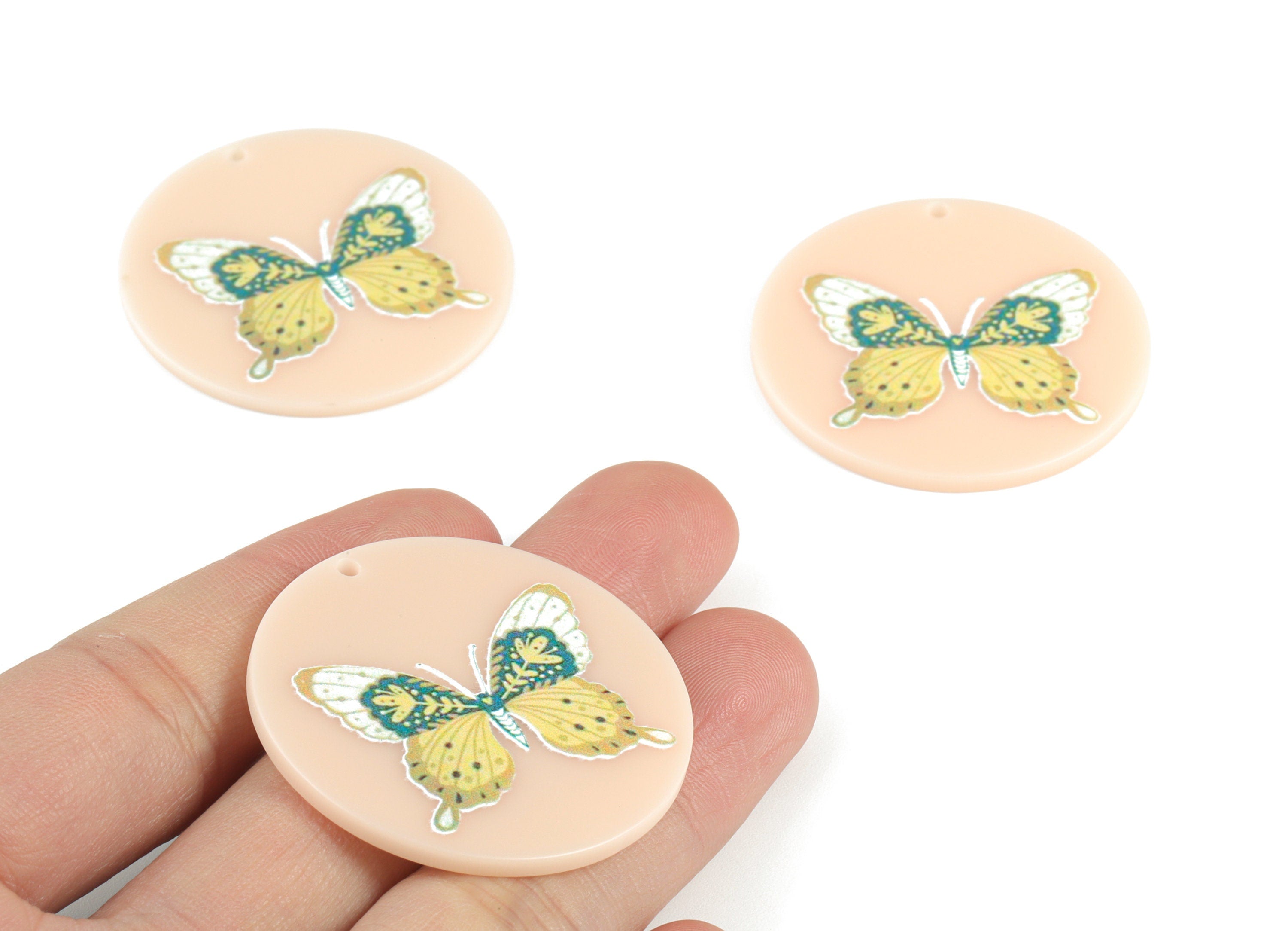 Acrylic Butterfly Round Earring Charms - Acrylic Butterfly Circle Charm - Earring Findings - Jewelry Supplies - 39.76x39.86x2.31mm - AC2090E - DOMEDBAZAAR