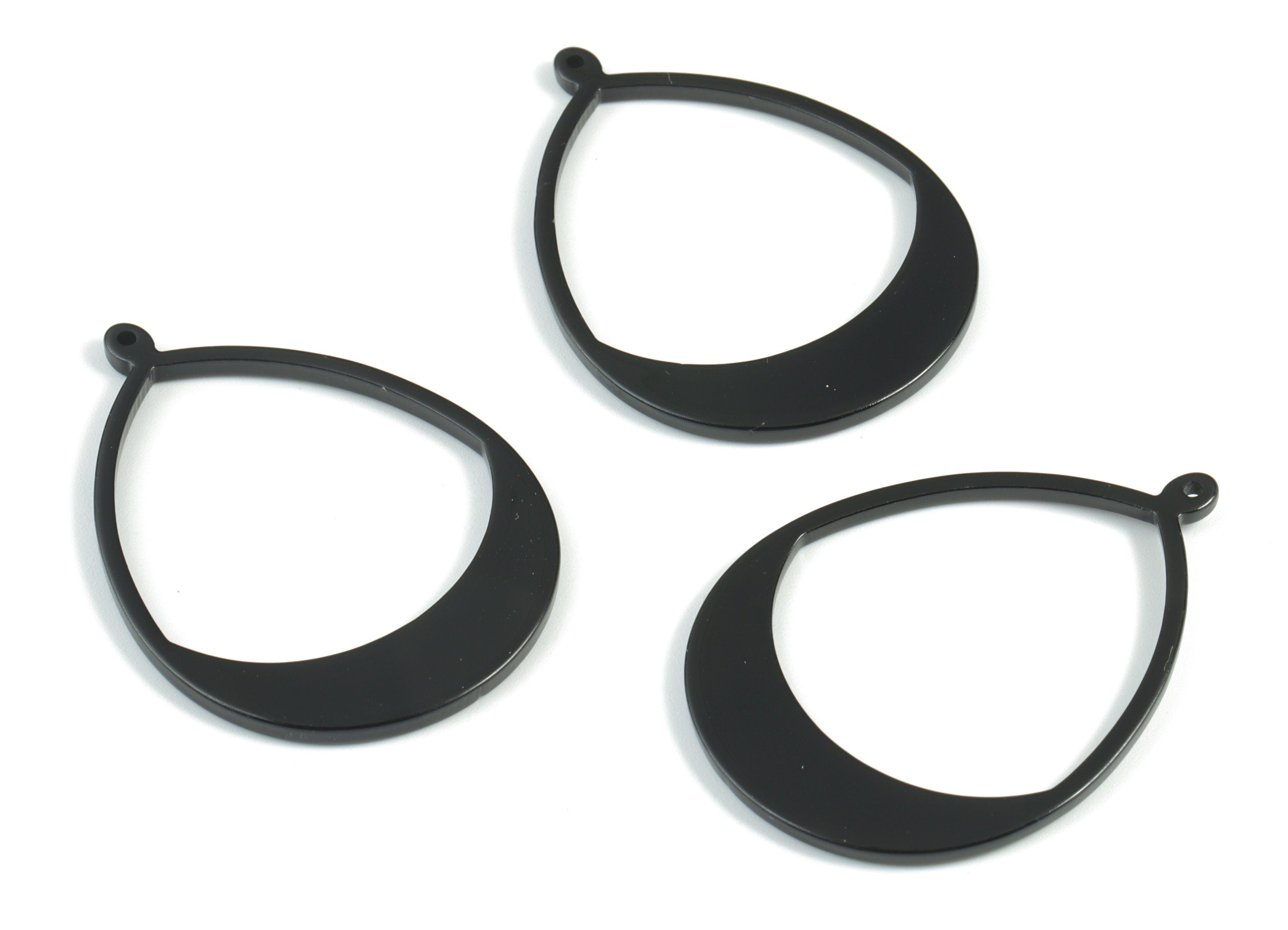 Acrylic Black Drop Pendant - Acrylic Black Drop Earring Charms - Jewelry Supplies - Color Code:A66- 49.76x35.77x2.3mm - AC2098-A66 - DOMEDBAZAAR