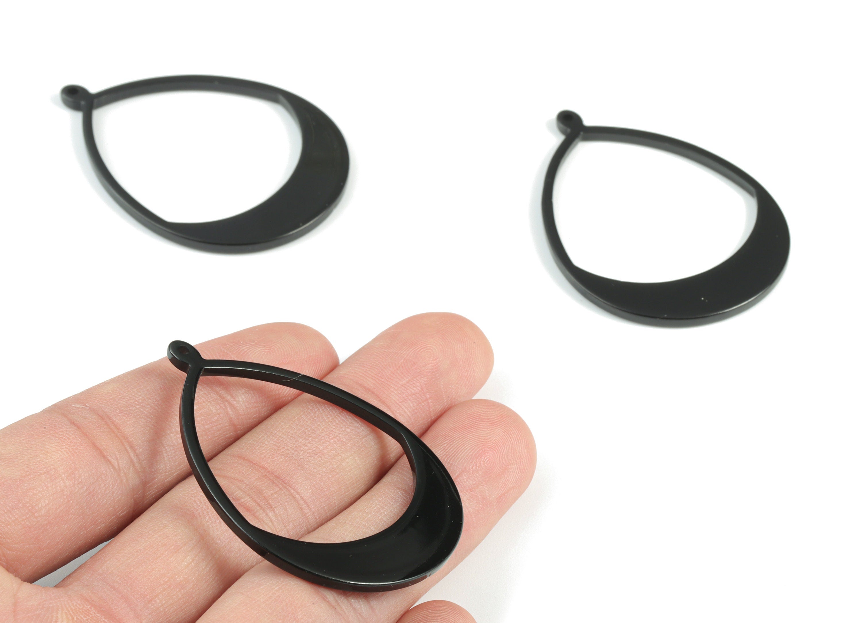 Acrylic Black Drop Pendant - Acrylic Black Drop Earring Charms - Jewelry Supplies - Color Code:A66- 49.76x35.77x2.3mm - AC2098-A66 - DOMEDBAZAAR