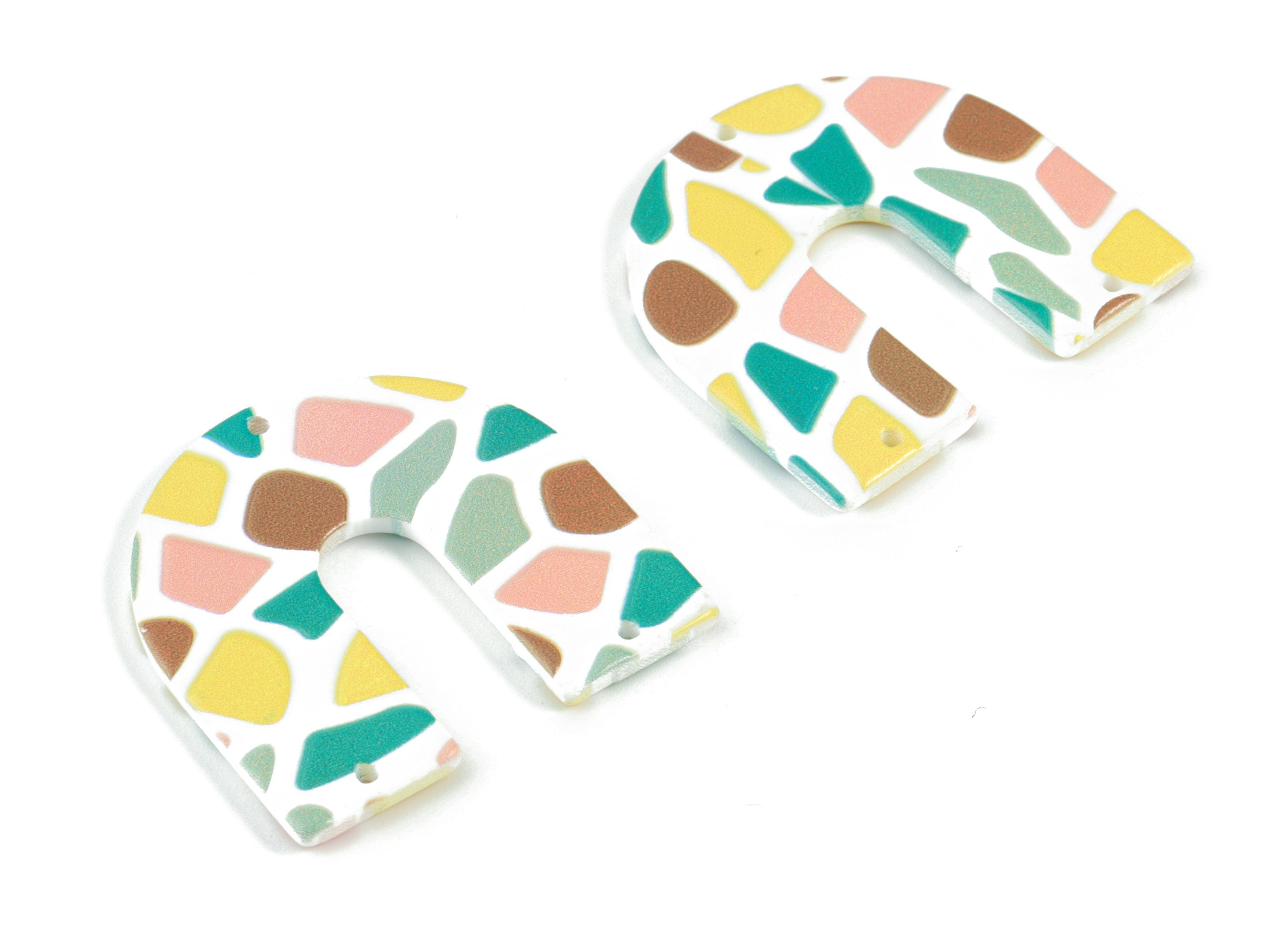 Acrylic U Pastel Earring Connector - 3 Holes - Acrylic U Earring Charms and Pendant - Jewelry Supplies - 33.68x34.7x2.62mm - AC2093B - DOMEDBAZAAR