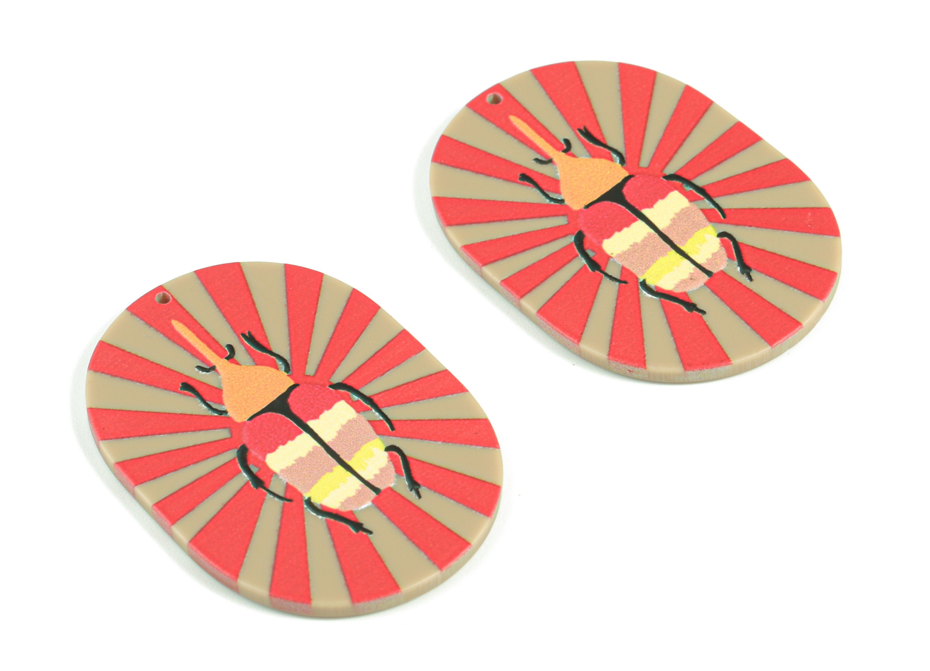 Acrylic Hercules Beetle Oval Pendant - Acrylic Hercules Beetle Oval Earring Charms - Jewelry Supplies - 43.21x31.12x2.46mm - AC2089C - DOMEDBAZAAR