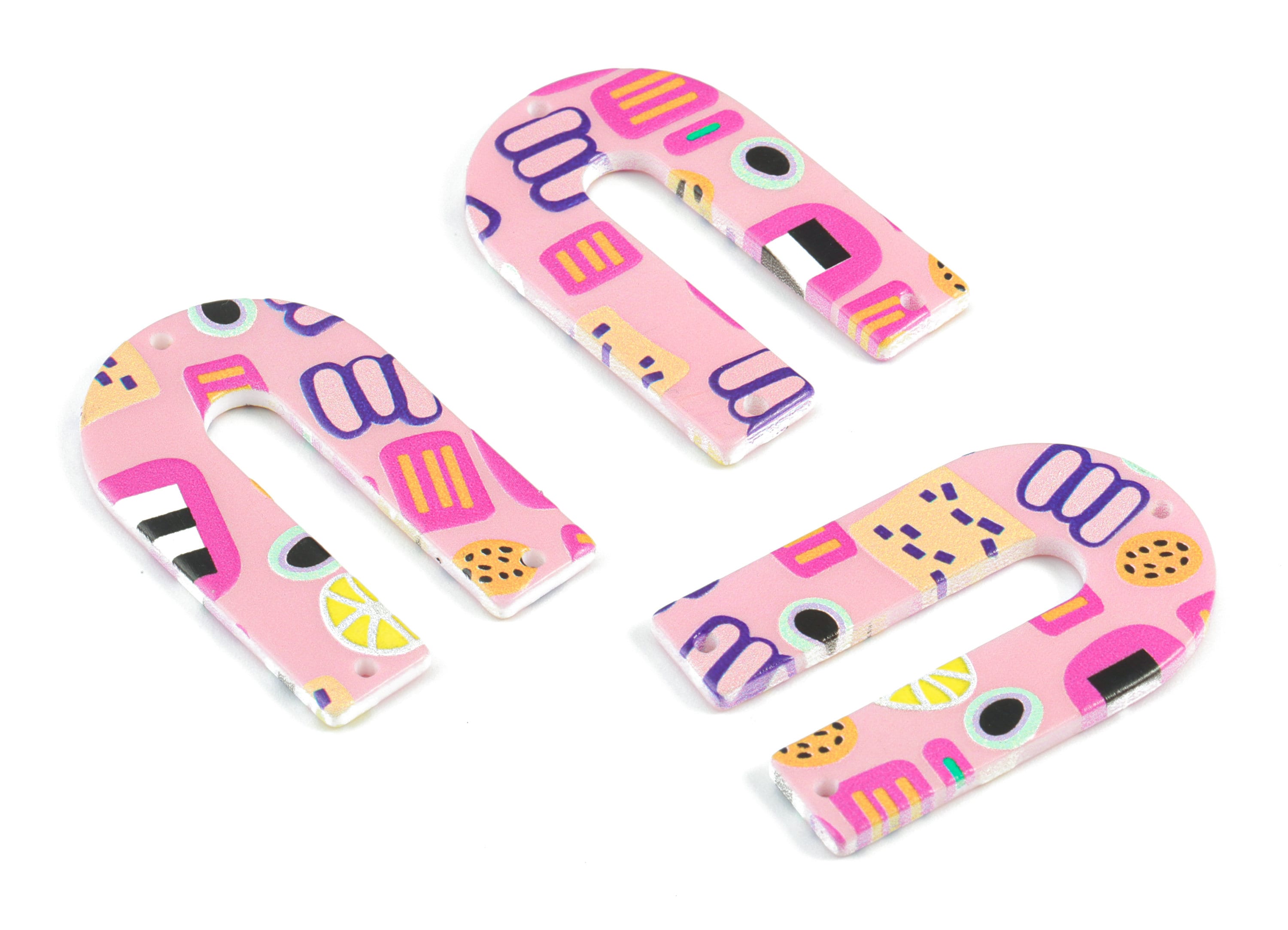 Acrylic U Pink Earring Connector - 3 Holes - Acrylic U Pink Earring Charms and Pendant - Jewelry Supplies - 40.16x26.06x2.53mm - AC2095A - DOMEDBAZAAR