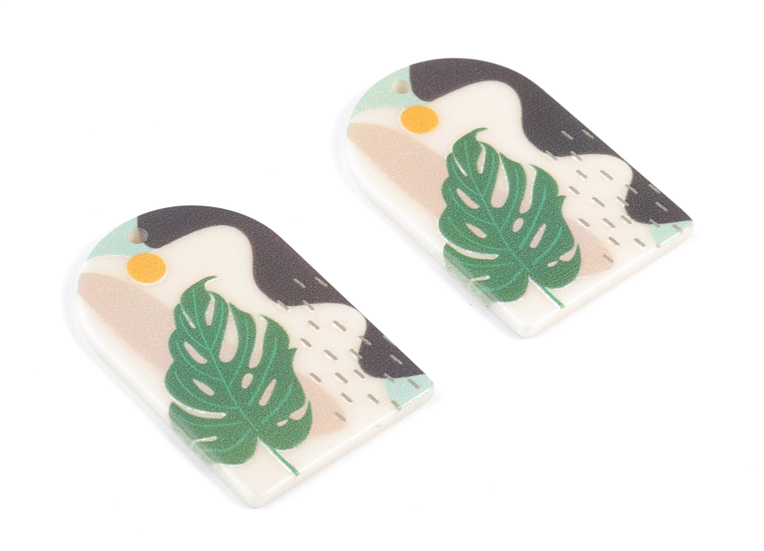 Acrylic Domed Earring Charms - Oval Domed Monstera Charm Pastel Earrings - Earring Finding - Jewelry Supplies - 39.82x25.49x2.48mm - AC2061A - DOMEDBAZAAR