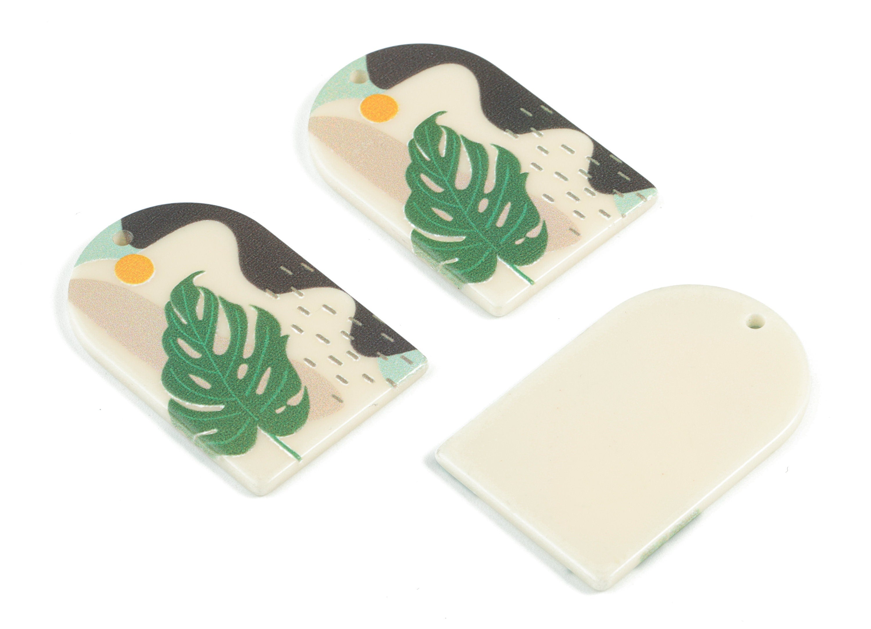 Acrylic Domed Earring Charms - Oval Domed Monstera Charm Pastel Earrings - Earring Finding - Jewelry Supplies - 39.82x25.49x2.48mm - AC2061A - DOMEDBAZAAR