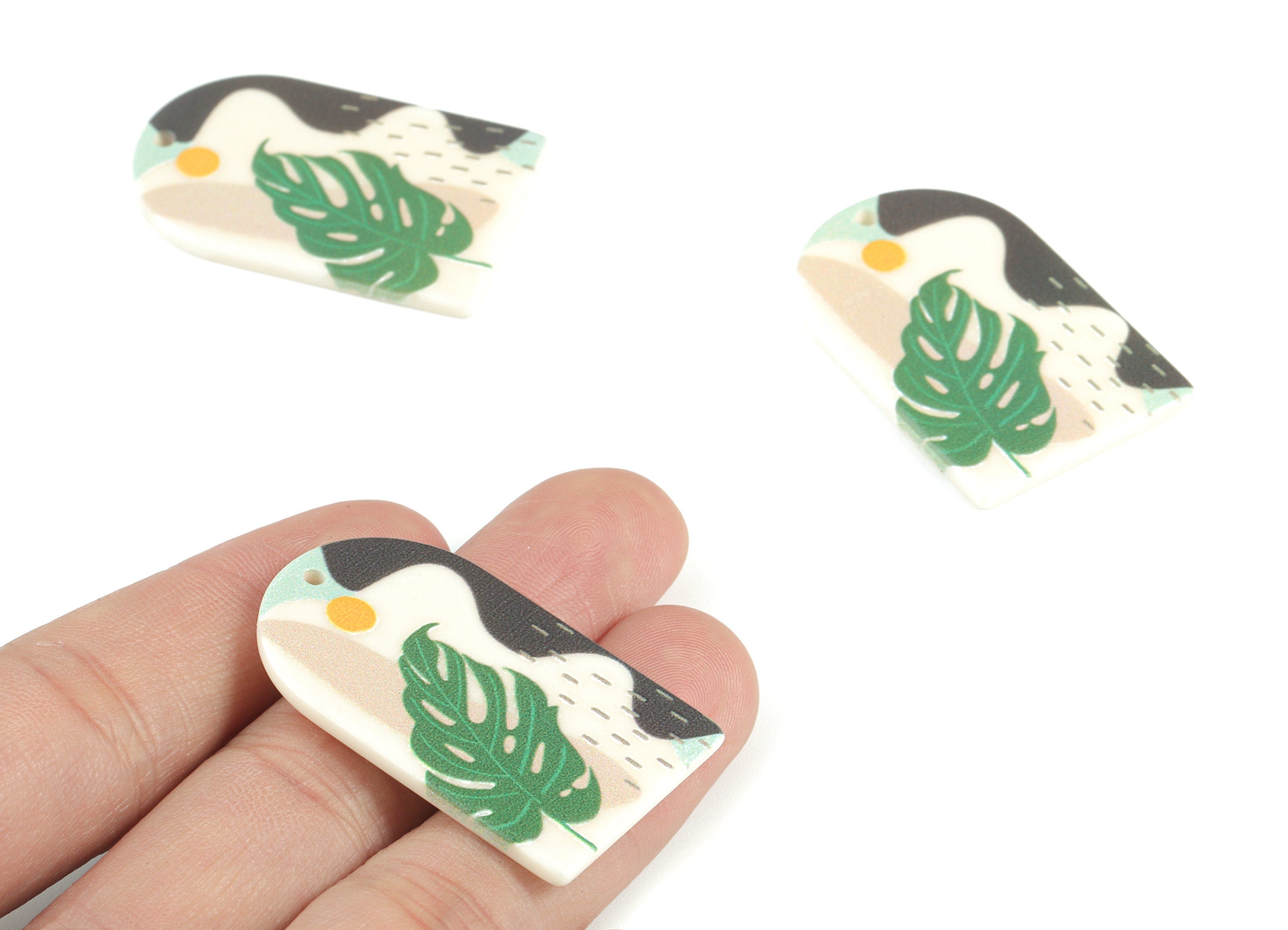 Acrylic Domed Earring Charms - Oval Domed Monstera Charm Pastel Earrings - Earring Finding - Jewelry Supplies - 39.82x25.49x2.48mm - AC2061A - DOMEDBAZAAR