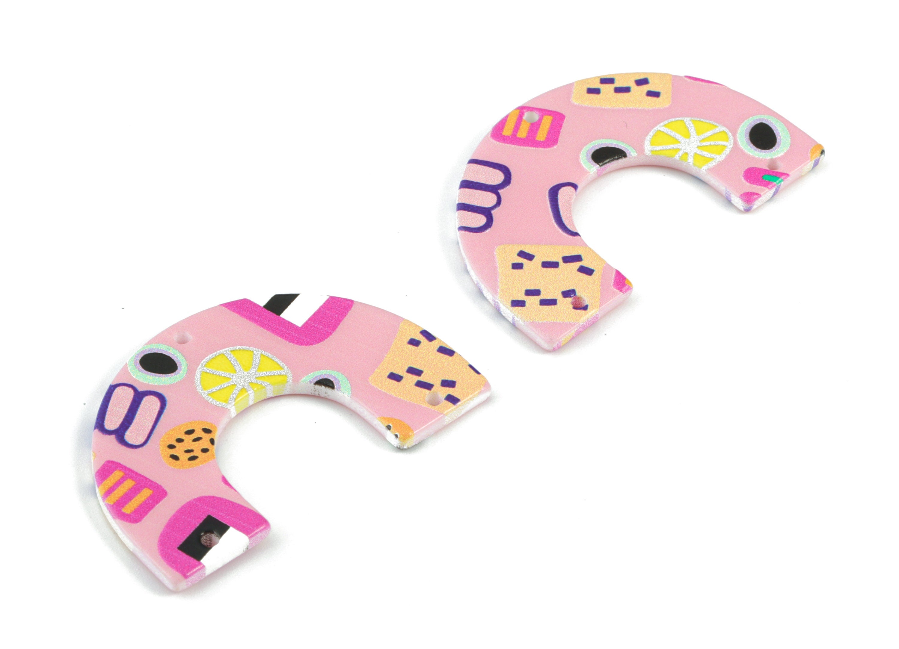 Acrylic U Pink Earring Connector - 3 Holes - Acrylic U Pink Earring Charms and Pendant - Jewelry Supplies - 39.82x25.34x2.6mm - AC2096A - DOMEDBAZAAR