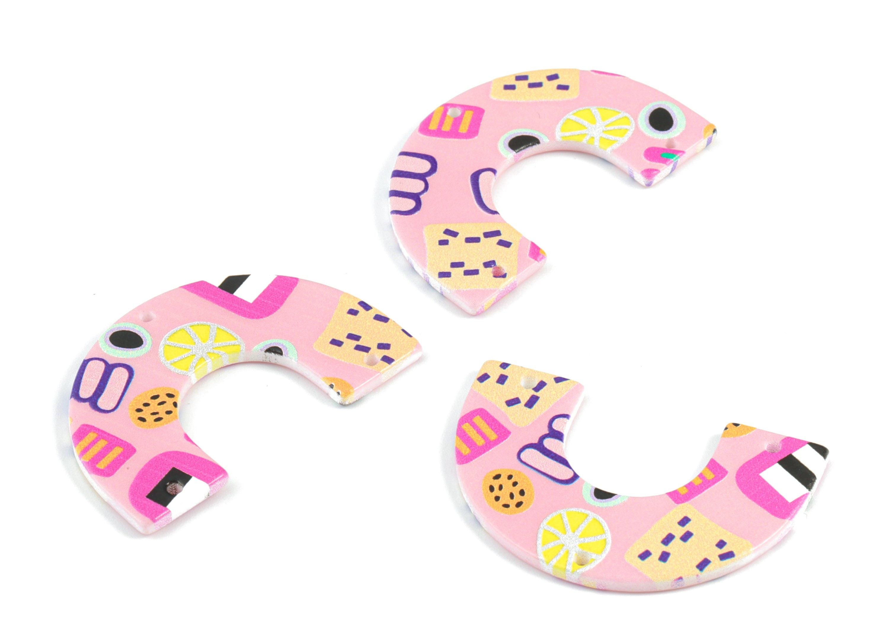 Acrylic U Pink Earring Connector - 3 Holes - Acrylic U Pink Earring Charms and Pendant - Jewelry Supplies - 39.82x25.34x2.6mm - AC2096A - DOMEDBAZAAR