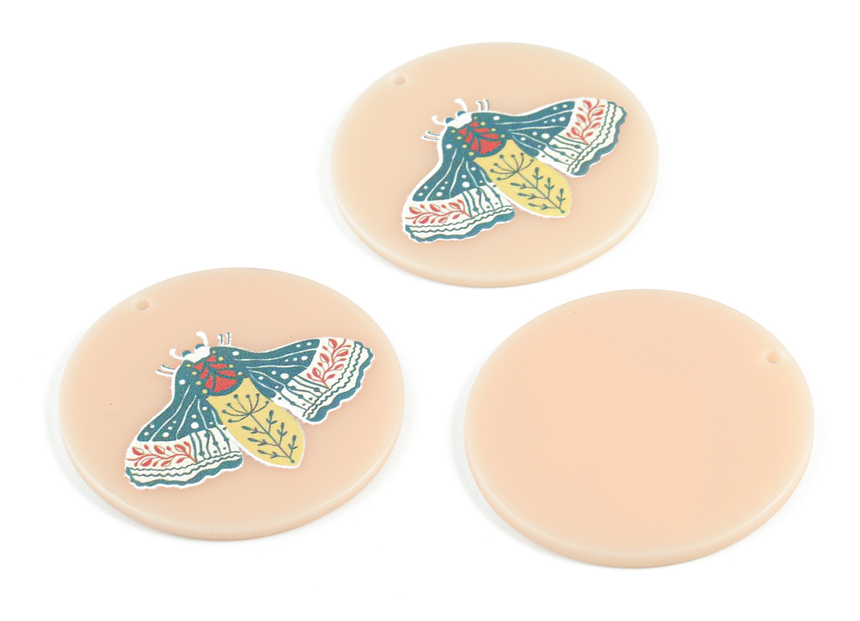 Acrylic Moth Round Earring Charms - Acrylic Moth Circle Pendant - Earring Finding - Jewelry Supplies - 39.67x39.81x2.22mm - AC2090C - DOMEDBAZAAR