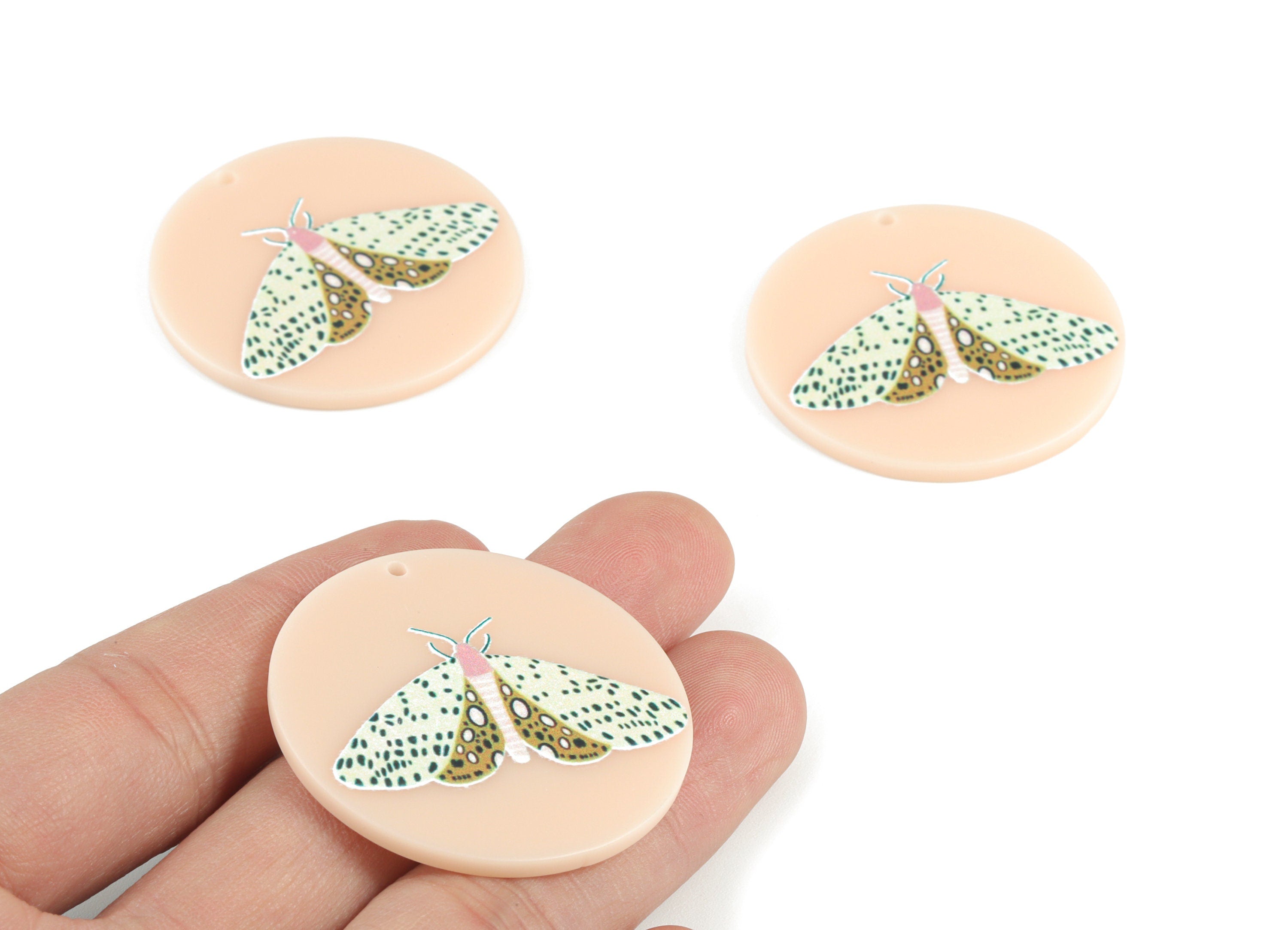 Acrylic Moth Round Earring Charms - Acrylic Moth Circle Pendant - Earring Finding - Jewelry Supplies - 39.71x39.93x2.51mm - AC2090F - DOMEDBAZAAR