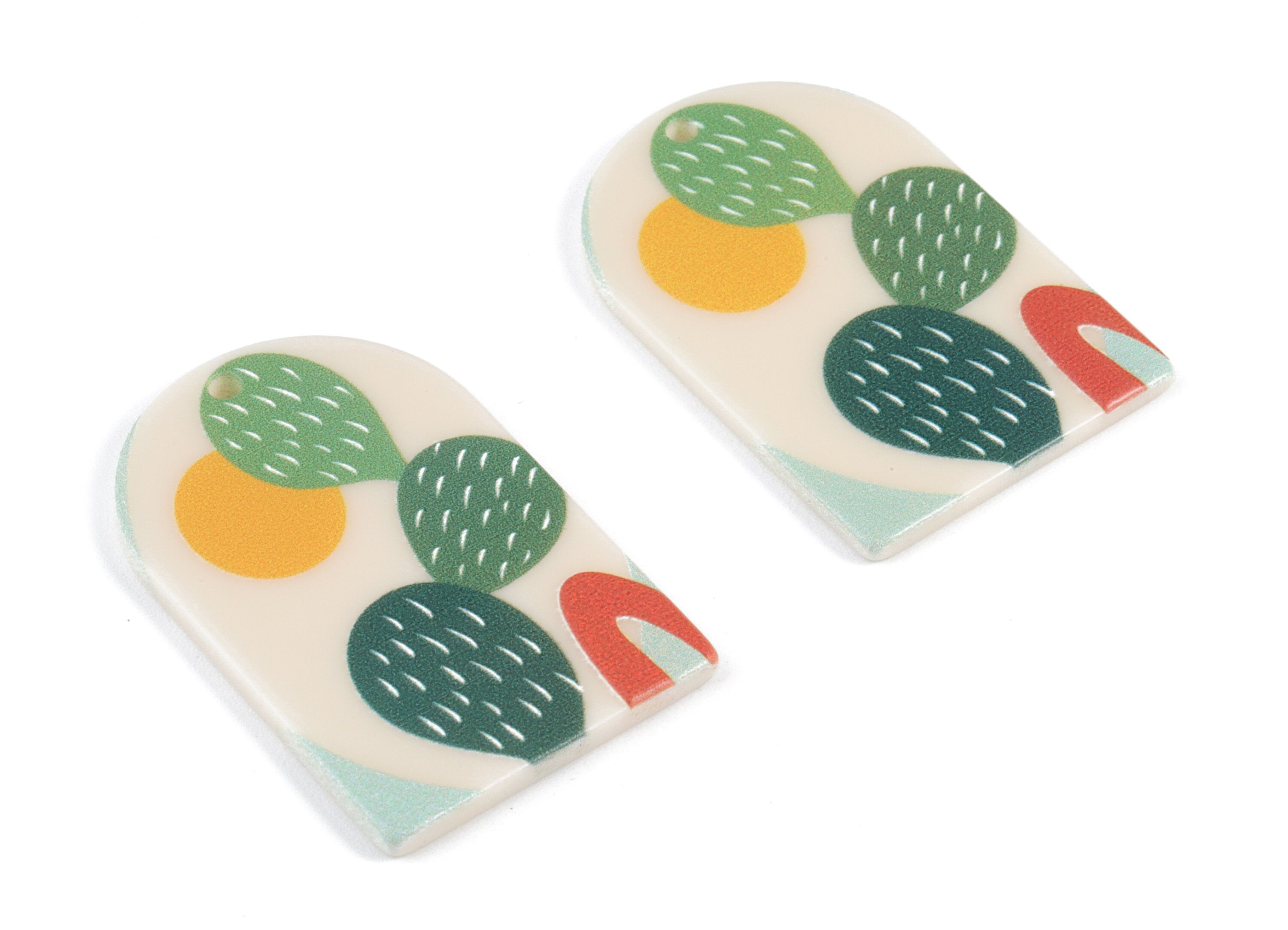 Acrylic Domed Earring Charms - Cactus Sun Oval Domed Charms Pastel Earrings - Jewelry Supplies - 39.73x25.41x2.45mm - AC2061V - DOMEDBAZAAR