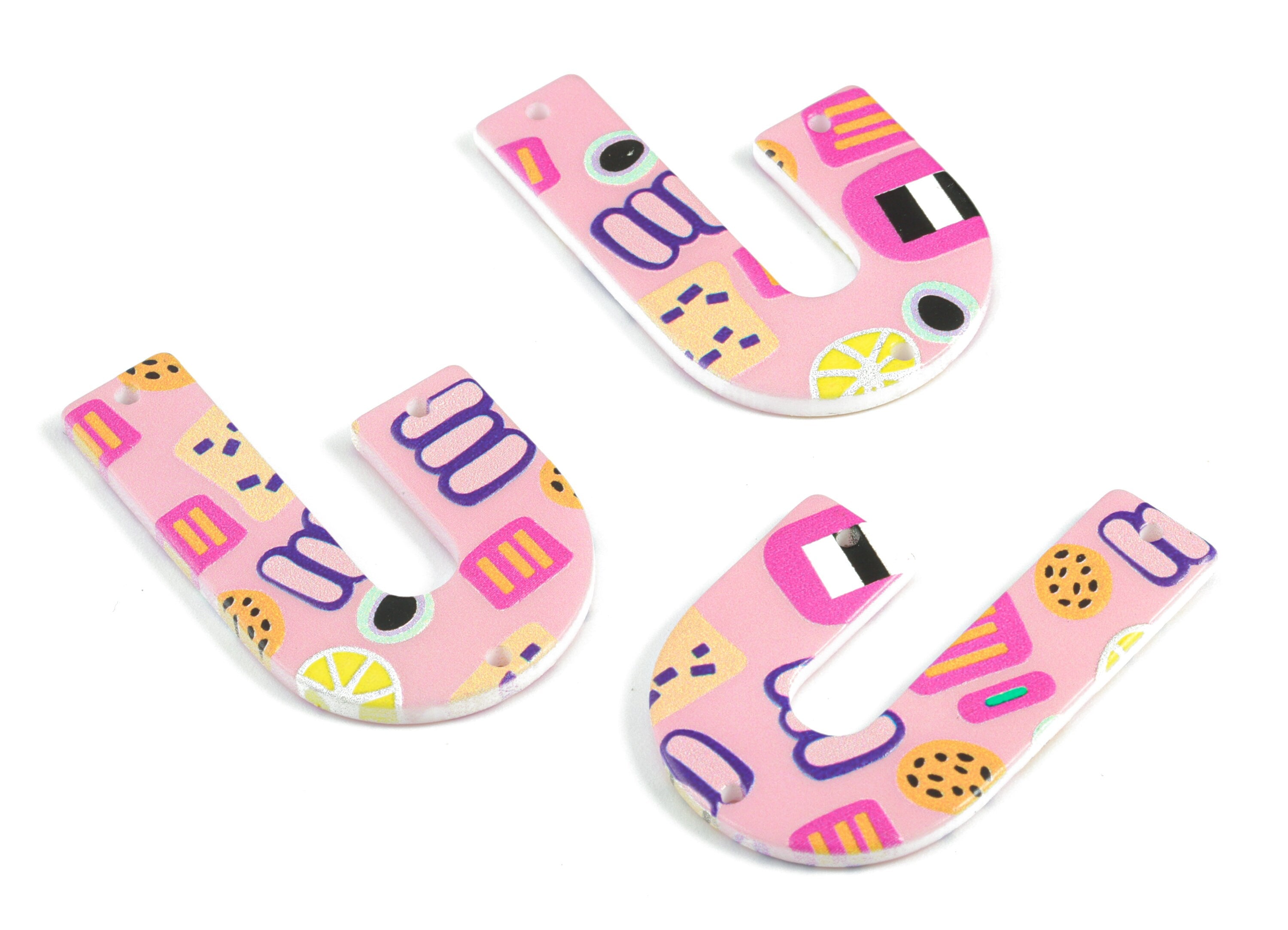 Acrylic U Pink Earring Connector - 3 Holes - Acrylic U Pink Earring Charms and Pendant - Jewelry Supplies - 39.95x26.08x2.61mm - AC2094A - DOMEDBAZAAR