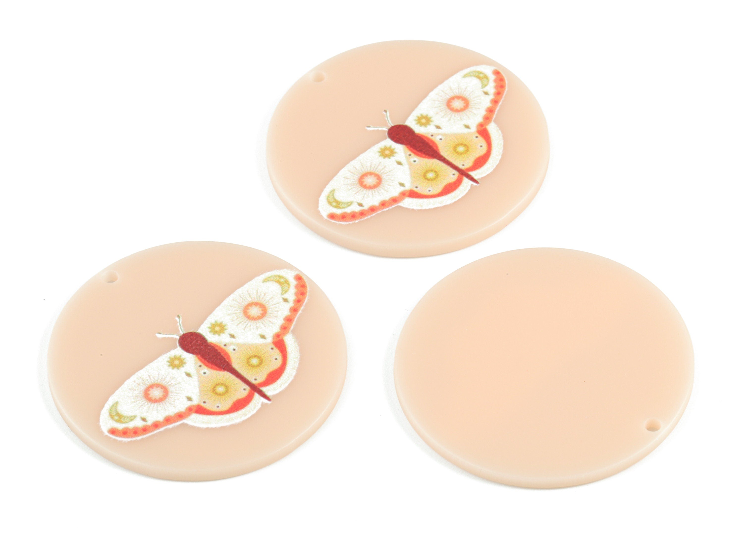 Acrylic Moth Round Earring Charms - Acrylic Moth Circle Pendant - Earring Finding - Jewelry Supplies - 39.62x39.78x2.54mm - AC2090D - DOMEDBAZAAR