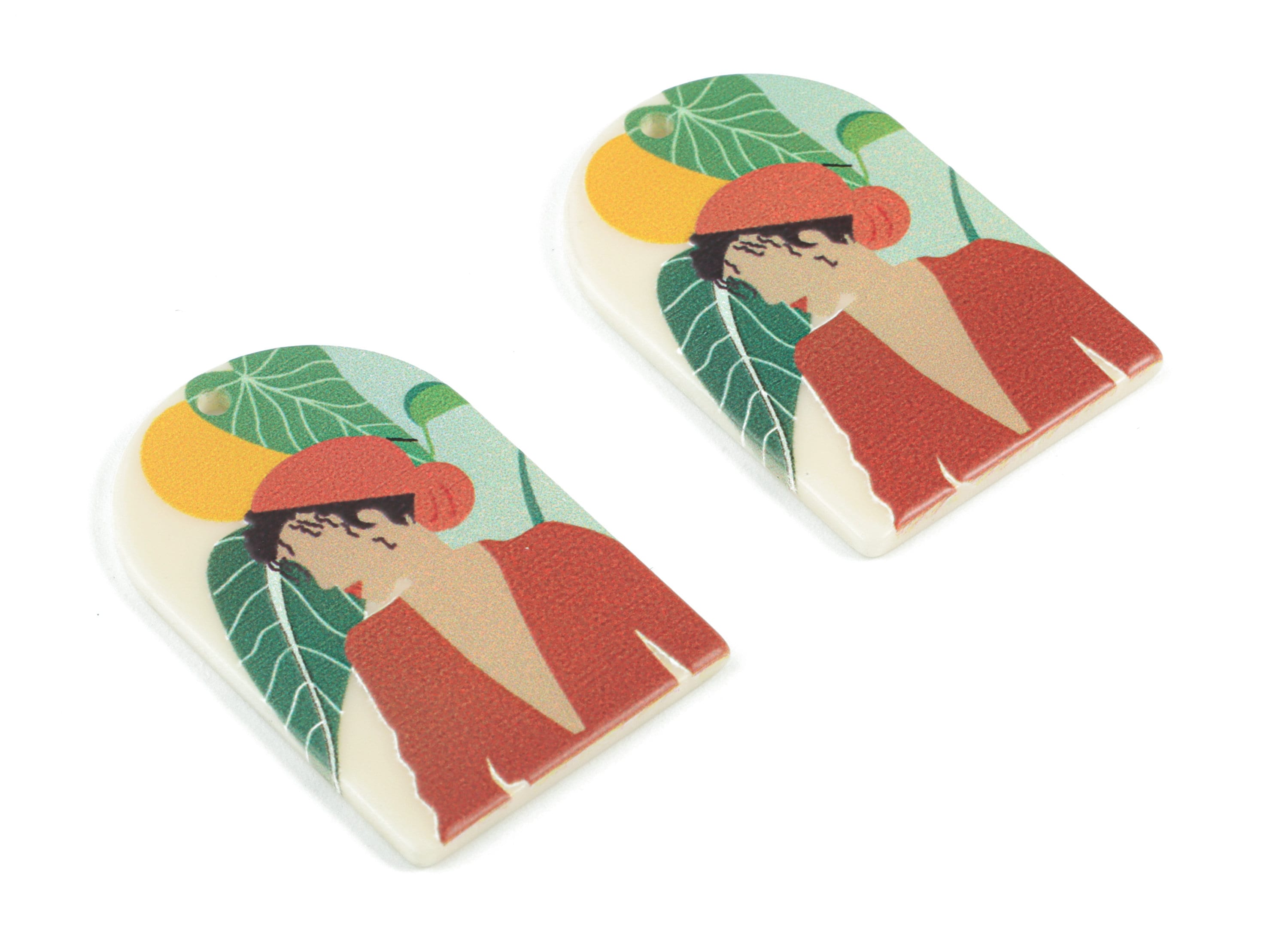 Acrylic Domed Earring Charms - Woman Oval Domed Charms Pastel Earrings - Earring Finding - Jewelry Supplies - 39.58x25.69x2.49mm - AC2265 - DOMEDBAZAAR