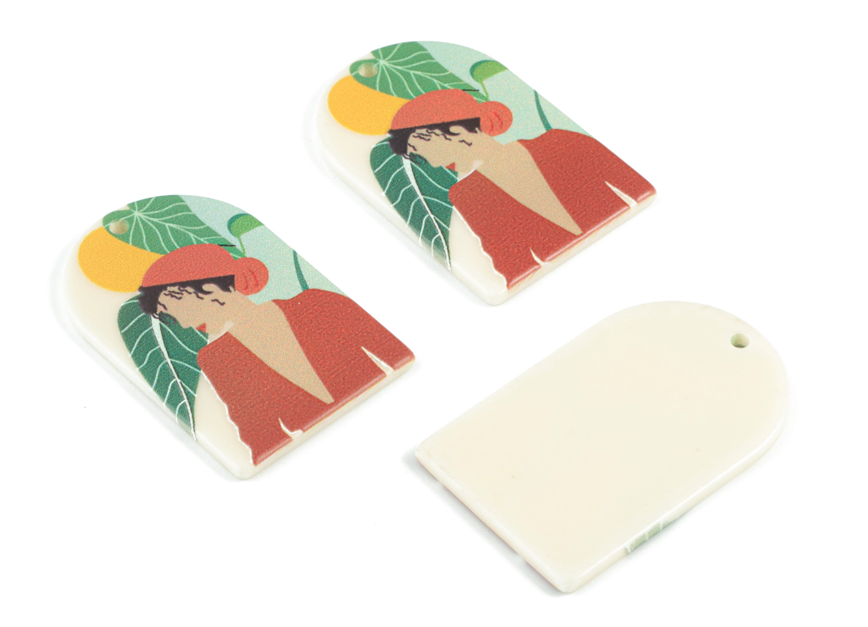 Acrylic Domed Earring Charms - Woman Oval Domed Charms Pastel Earrings - Earring Finding - Jewelry Supplies - 39.74x25.57x2.51mm - AC2061U - DOMEDBAZAAR