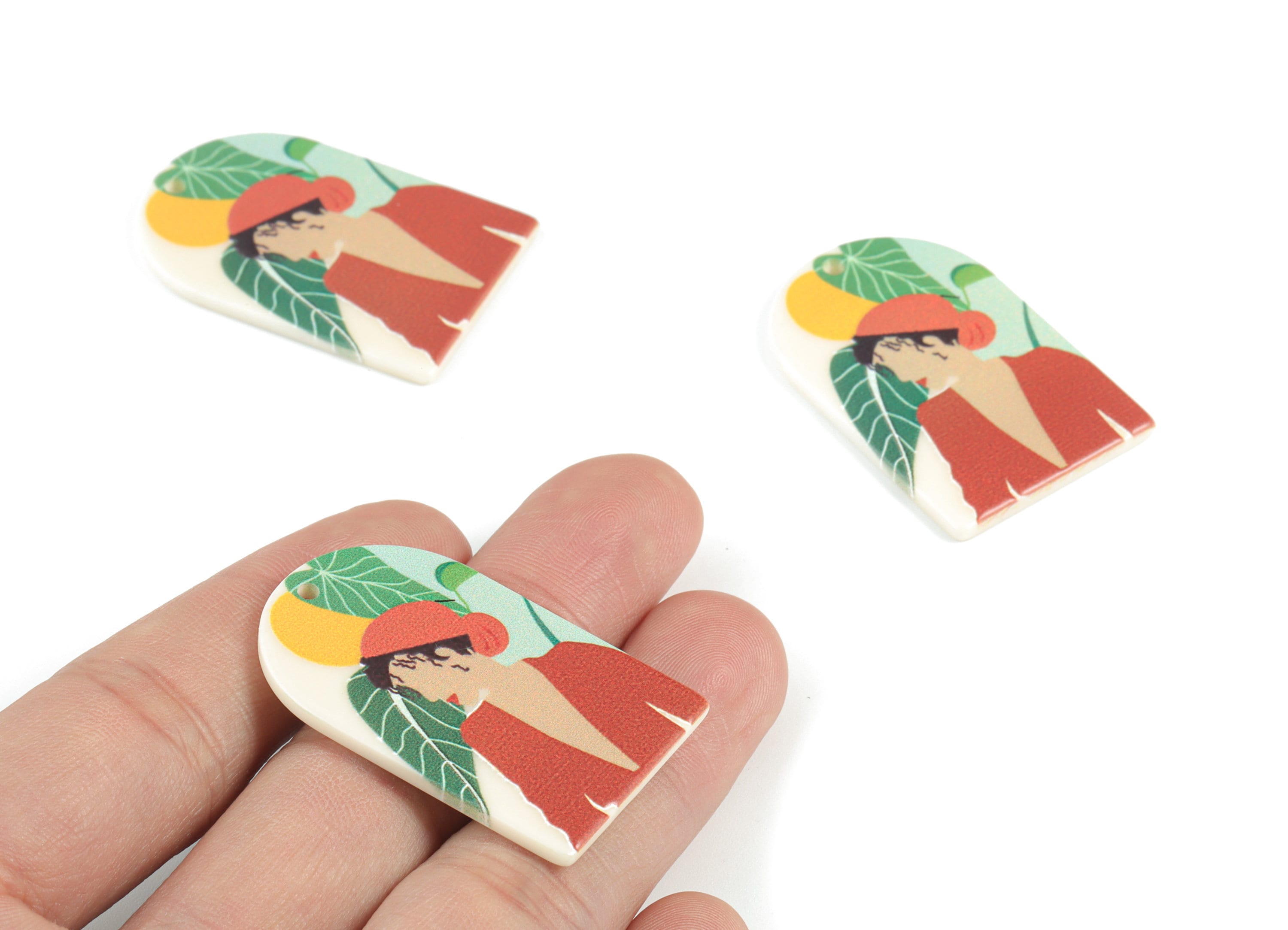 Acrylic Domed Earring Charms - Woman Oval Domed Charms Pastel Earrings - Earring Finding - Jewelry Supplies - 39.58x25.69x2.49mm - AC2265 - DOMEDBAZAAR