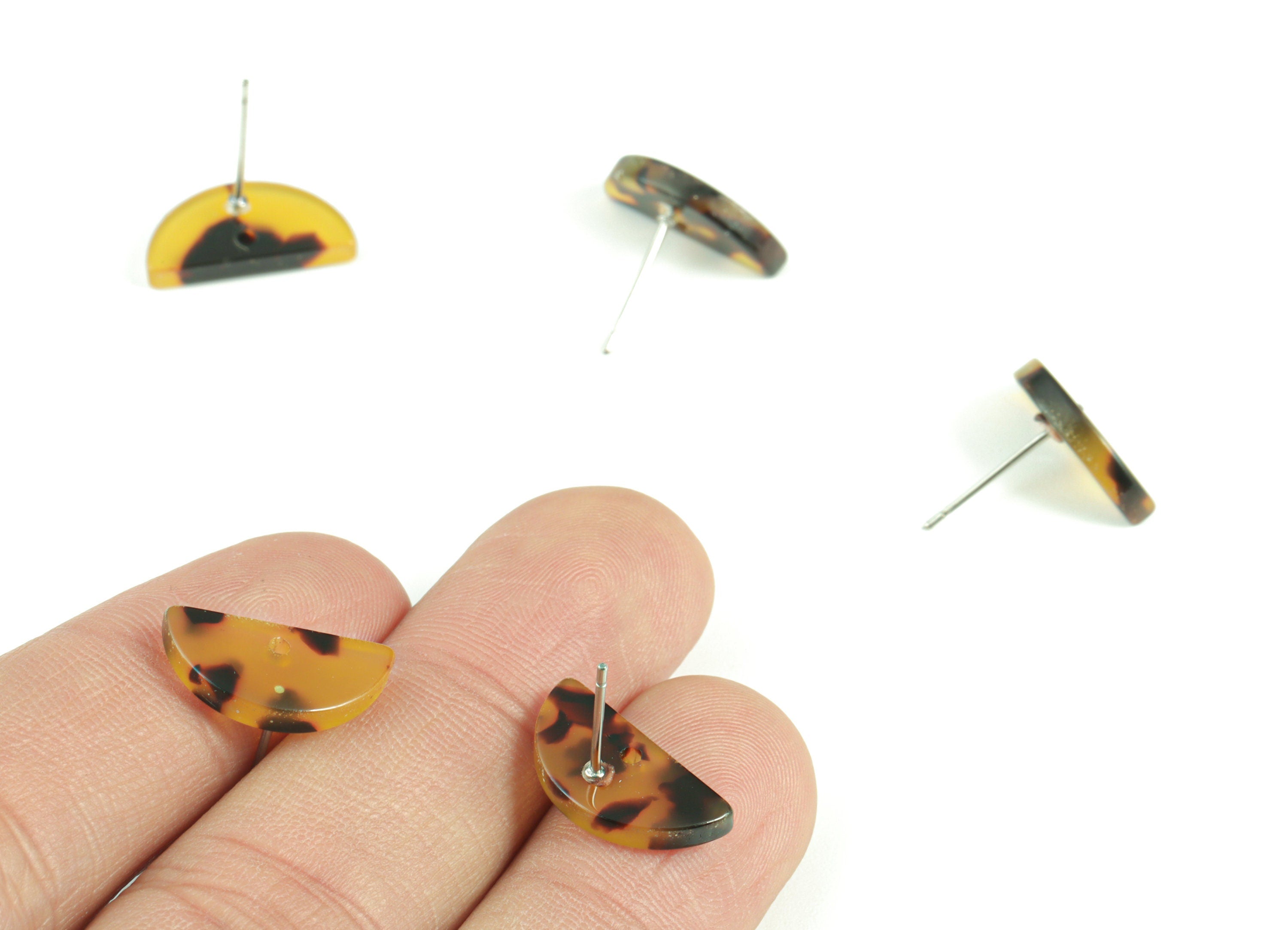 Acetate Semicircle Earring Stud - Half Moon Earring Post and Stud - Tortoise Shell Post - Color Code: A02 - 15.75x8x2.4mm-AC1796-A02 - DOMEDBAZAAR
