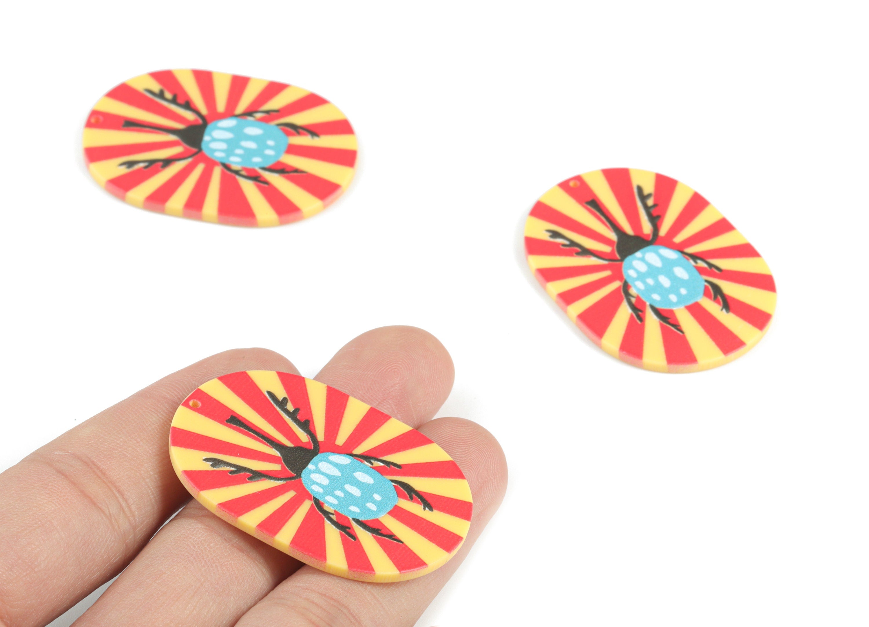 Acrylic Hercules Beetle Oval Pendant - Acrylic Hercules Beetle Oval Earring Charms - Jewelry Supplies - 43.24x30.86x2.71mm - AC2089B - DOMEDBAZAAR