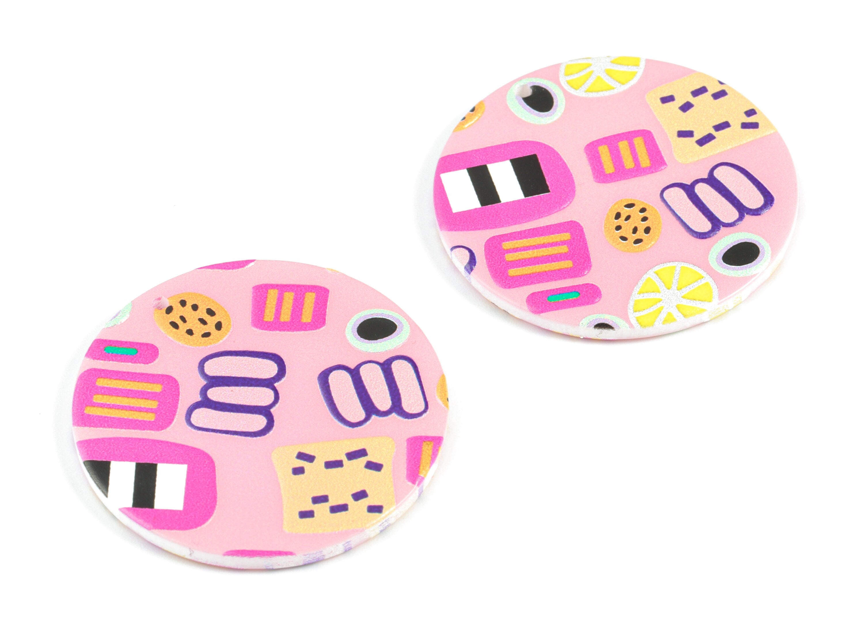 Acrylic Pink Round Earring Charms - Acrylic Circle Pink Earrings - Earring Finding - Jewelry Supplies - 34.55x34.5x2.51mm - AC2097 - DOMEDBAZAAR