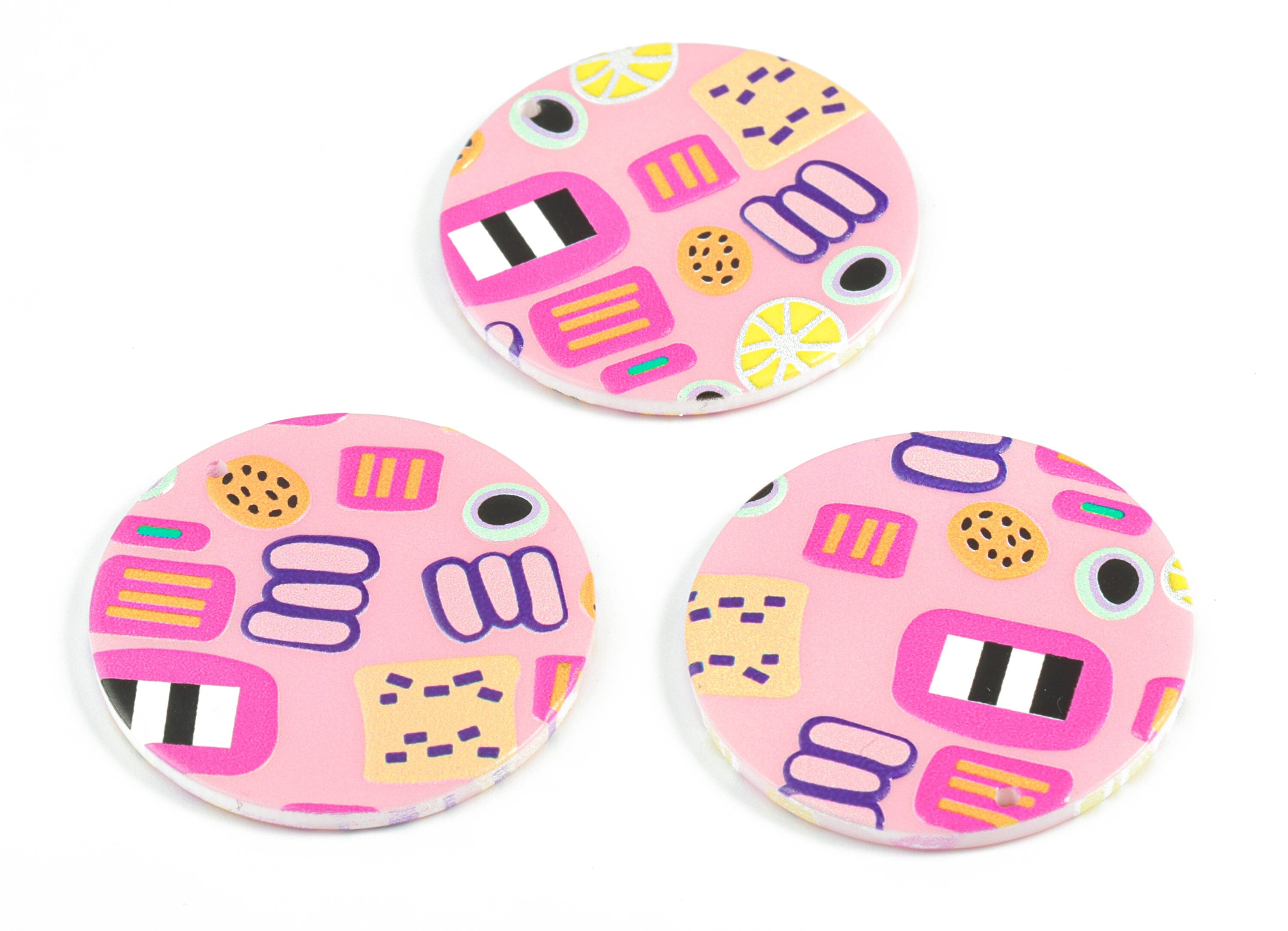 Acrylic Pink Round Earring Charms - Acrylic Circle Pink Earrings - Earring Finding - Jewelry Supplies - 34.55x34.5x2.51mm - AC2097 - DOMEDBAZAAR