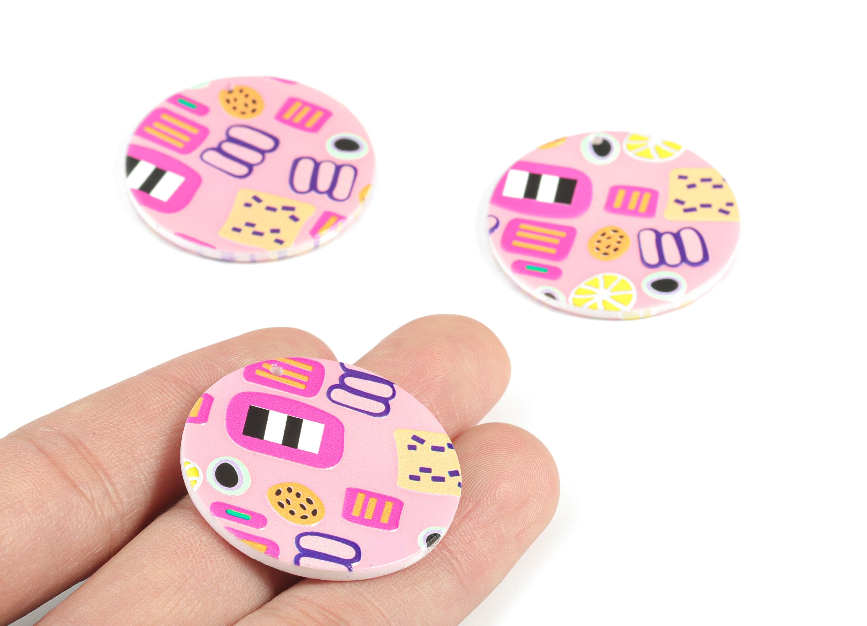 Acrylic Pink Round Earring Charms - Acrylic Circle Pink Earrings - Earring Finding - Jewelry Supplies - 34.55x34.5x2.51mm - AC2097 - DOMEDBAZAAR