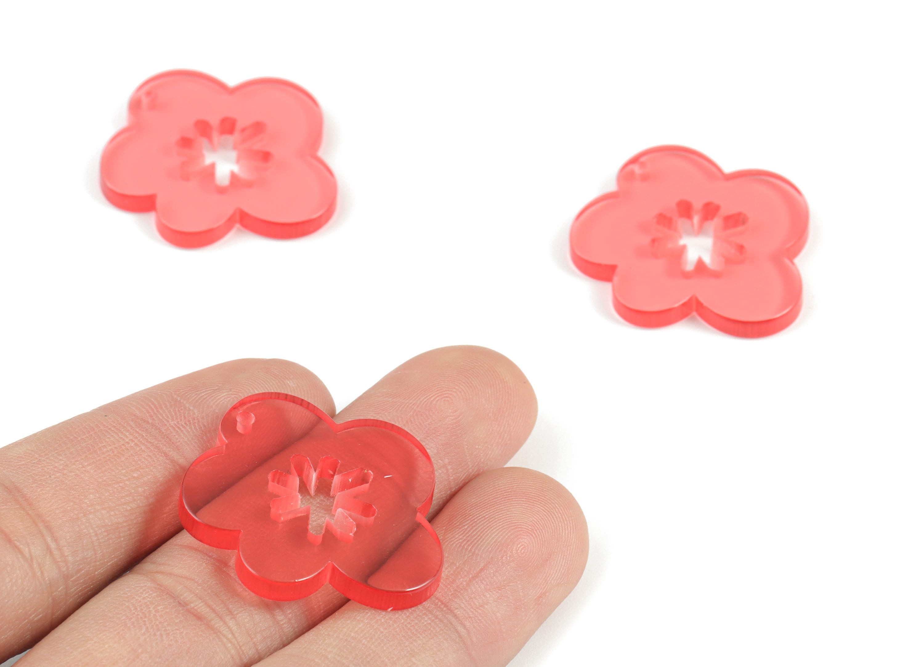 Acrylic Snowflake Flower Earring Charms - Acrylic Pink Flower Earrings - Jewelry Supplies - Color Code:A465- 30.59x28.4x3.06mm - AC2132-A465 - DOMEDBAZAAR