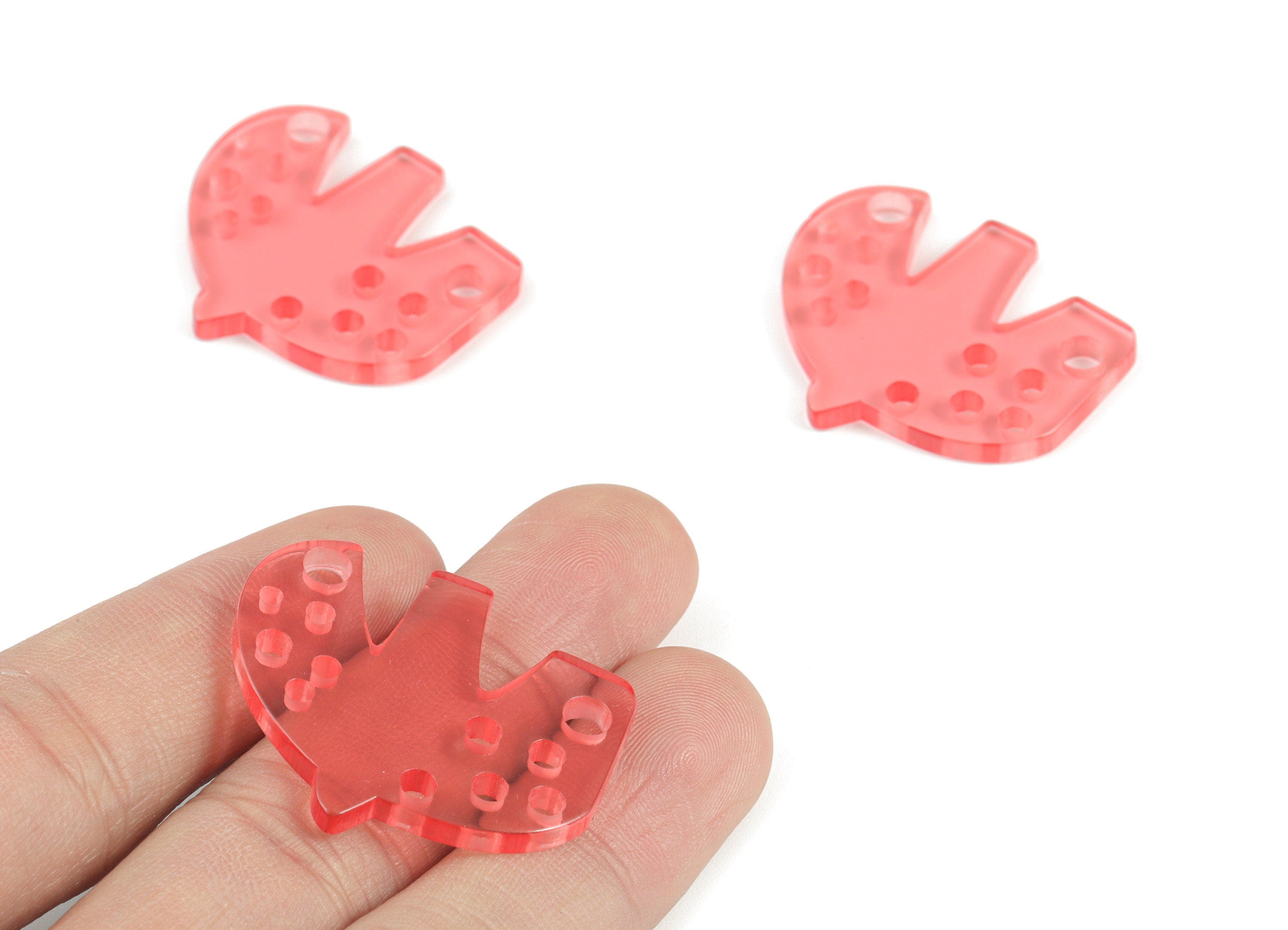 Acrylic Bird Earring Connector - Acrylic Pink Bird Earring Charms - Jewelry Supplies - Color Code:A465- 35.31x29.84x2.77mm - AC2140-A465 - DOMEDBAZAAR